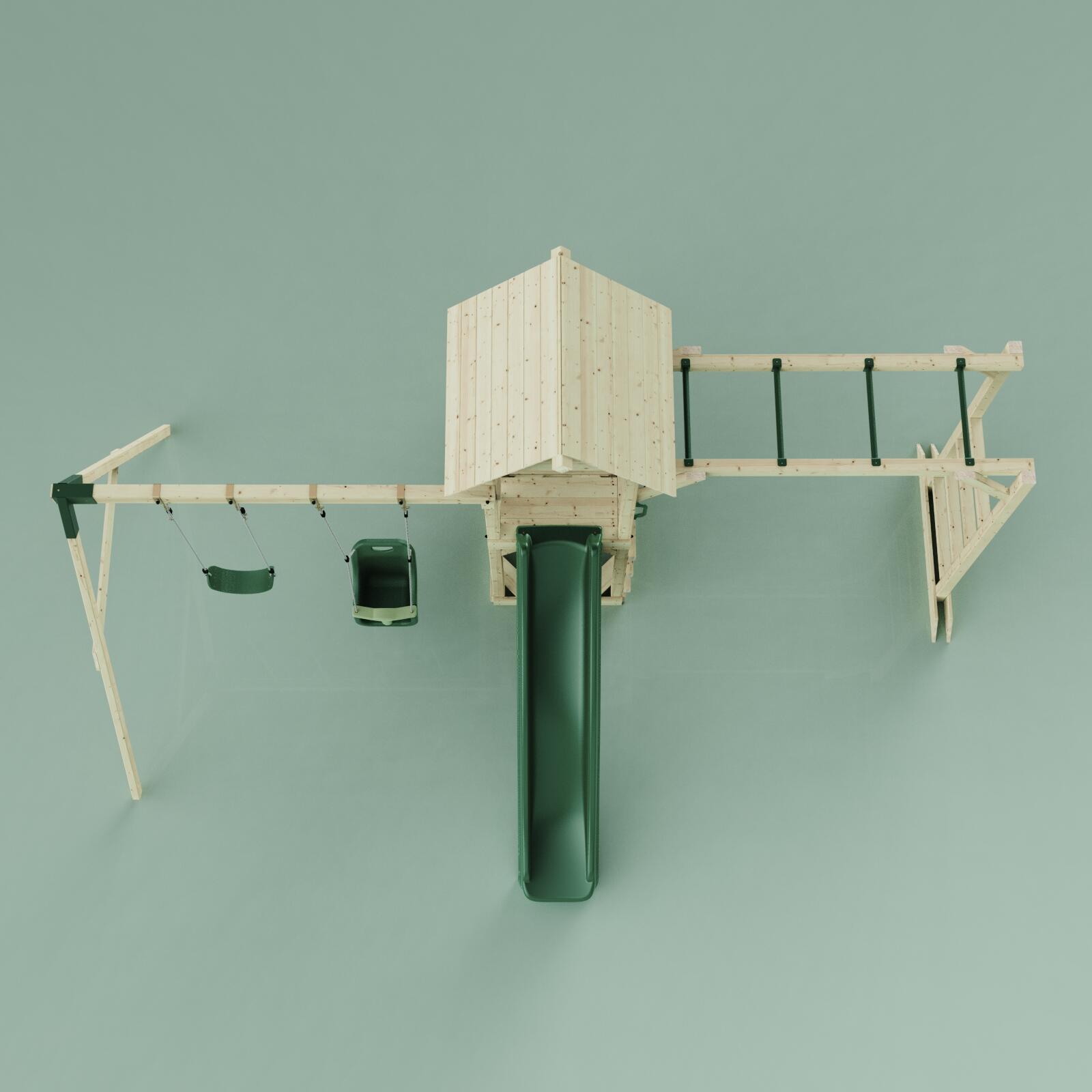 Spielturm Örebro mit Babyschaukel in Dunkelgrün - 358 × 491 × 275 cm 6/6