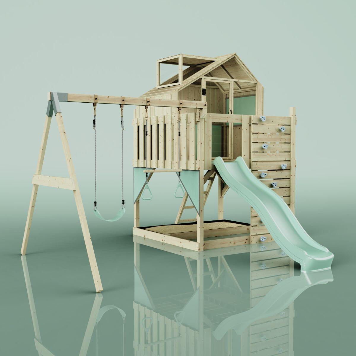 Spielturm Lasse mit Trapezstange in Mintgrün - 414 × 399 × 292 cm 6/6