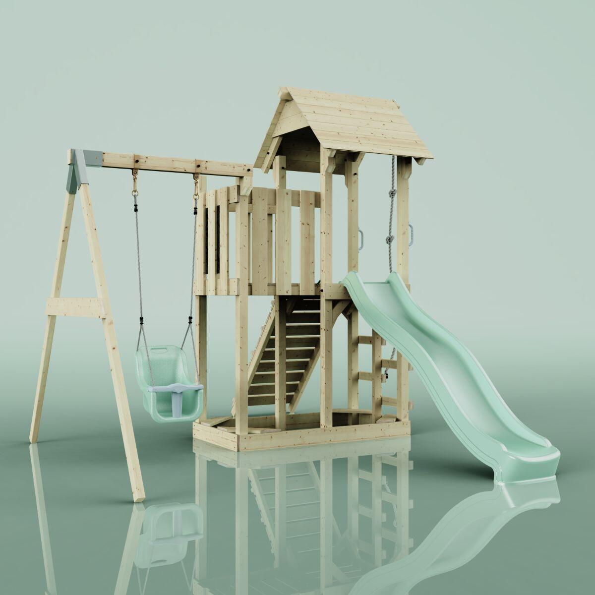 Spielturm Bergen mit Babyschaukel in Mintgrün - 357 × 271 × 273 cm 3/5
