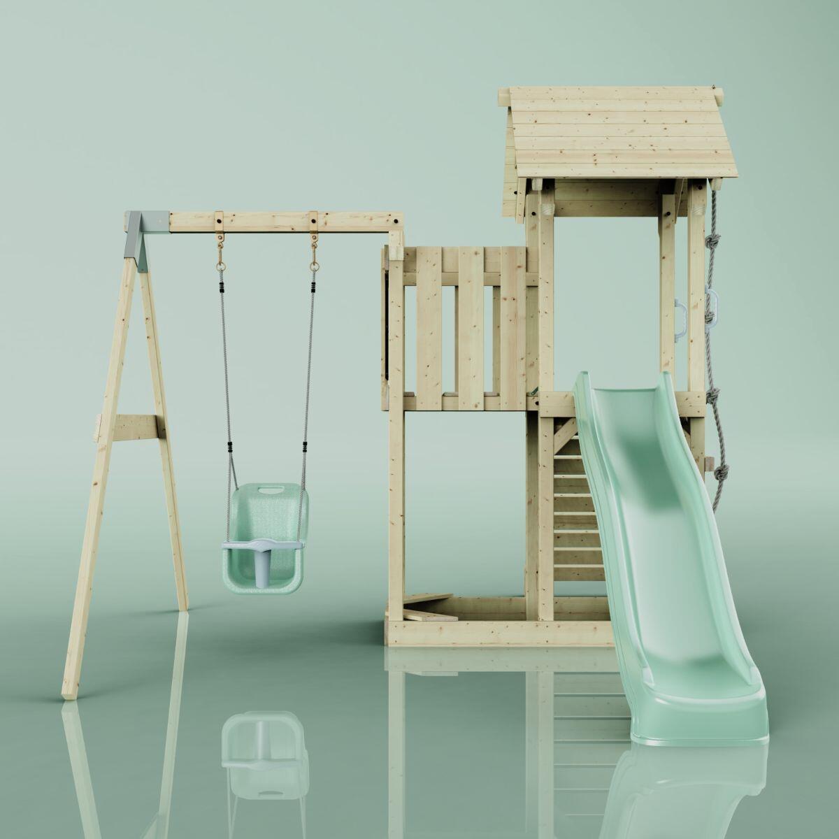 Spielturm Bergen mit Babyschaukel in Mintgrün - 357 × 271 × 273 cm 2/5