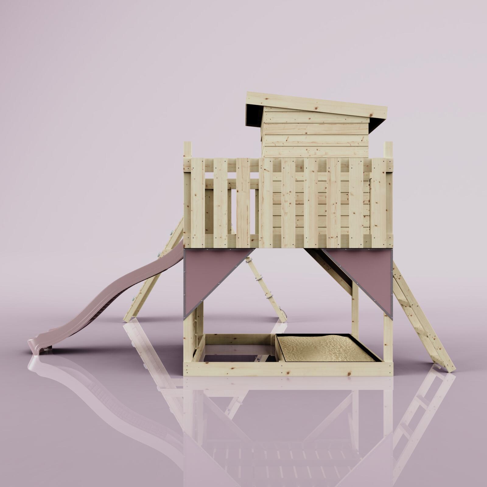 Spielturm Frida mit Kinderschaukel in Altrosa - 414 × 468 × 261 cm 3/6