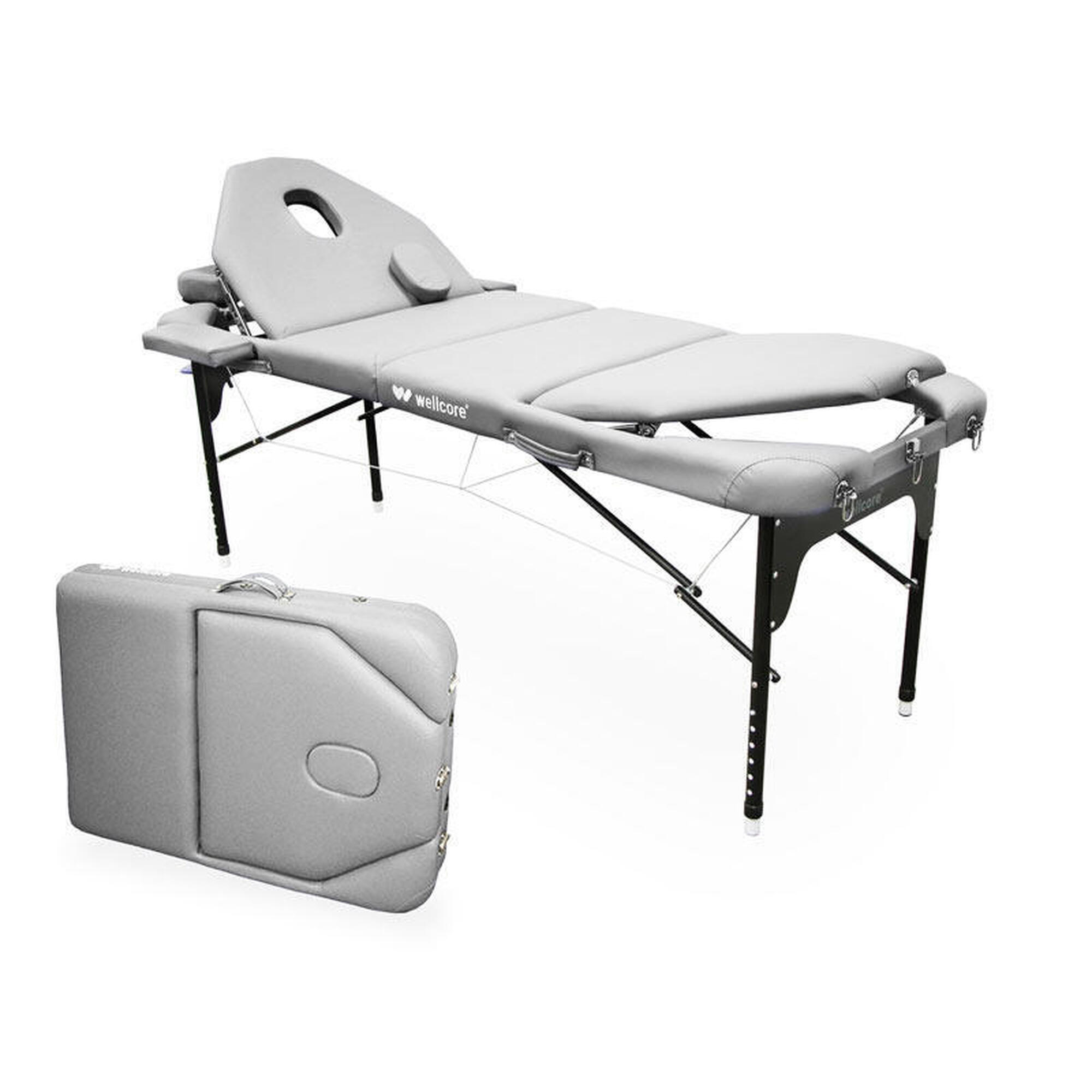 Wellcore - Wellcore Brancard Pliable En Aluminium 185 X 65 Cm Avec Dossier Double - Table De Massage - Gris - No Size - Decathlon