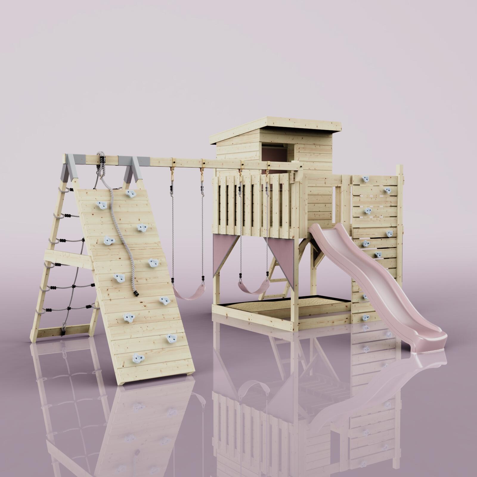 Spielturm Frida mit Kinderschaukel in Altrosa - 414 × 468 × 261 cm 6/6