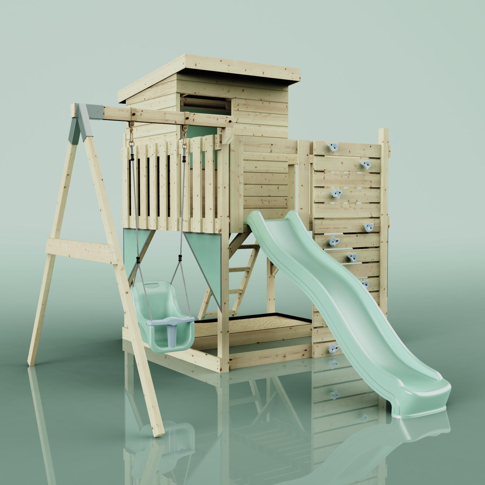 Spielturm Alma mit Babyschaukel in Mintgrün - 415 × 306 × 260 cm 6/6