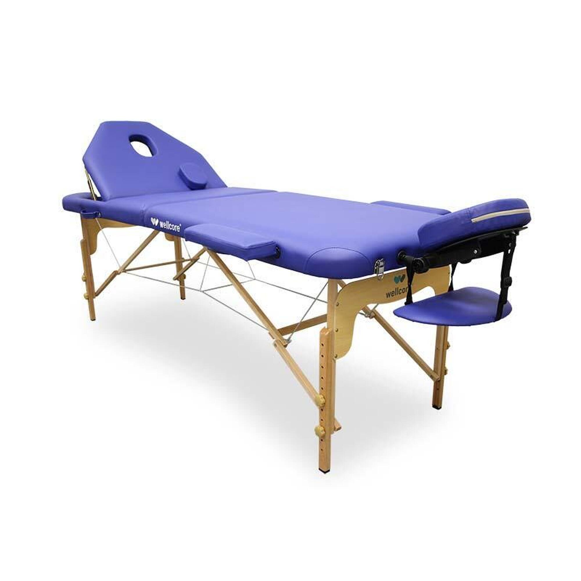 Wellcore - Wellcore Brancard Pliant En Bois 195 X 70 Cm Avec Dossier Rabattable - Table De Massage - Bleu - No Size - Decathlon