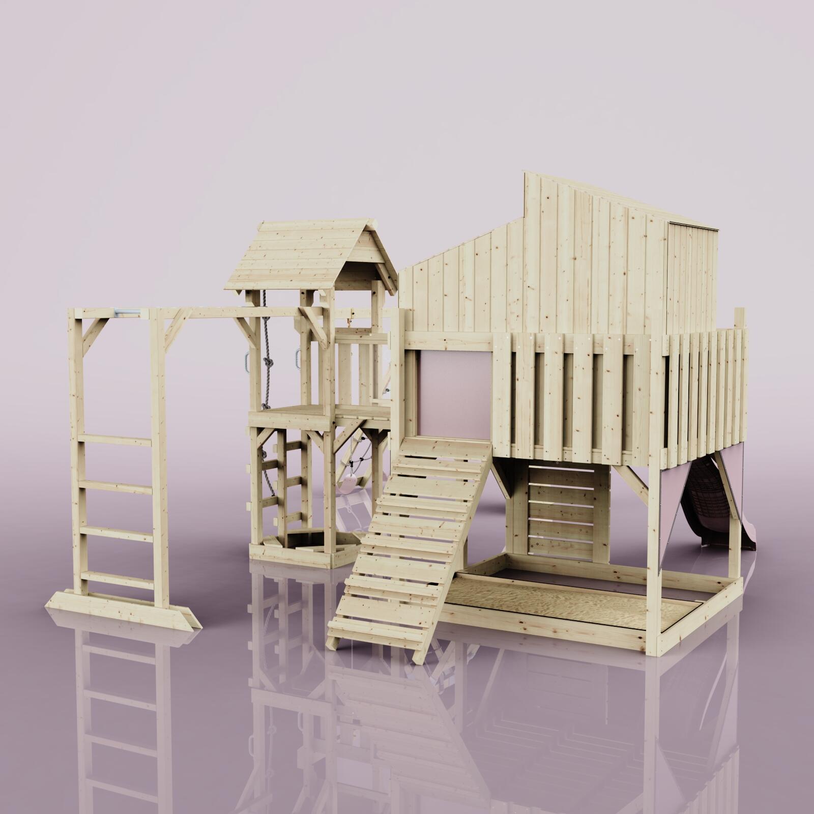 Spielturm Gustav mit Kinderschaukel in Altrosa - 503 × 562 × 291 cm 3/5