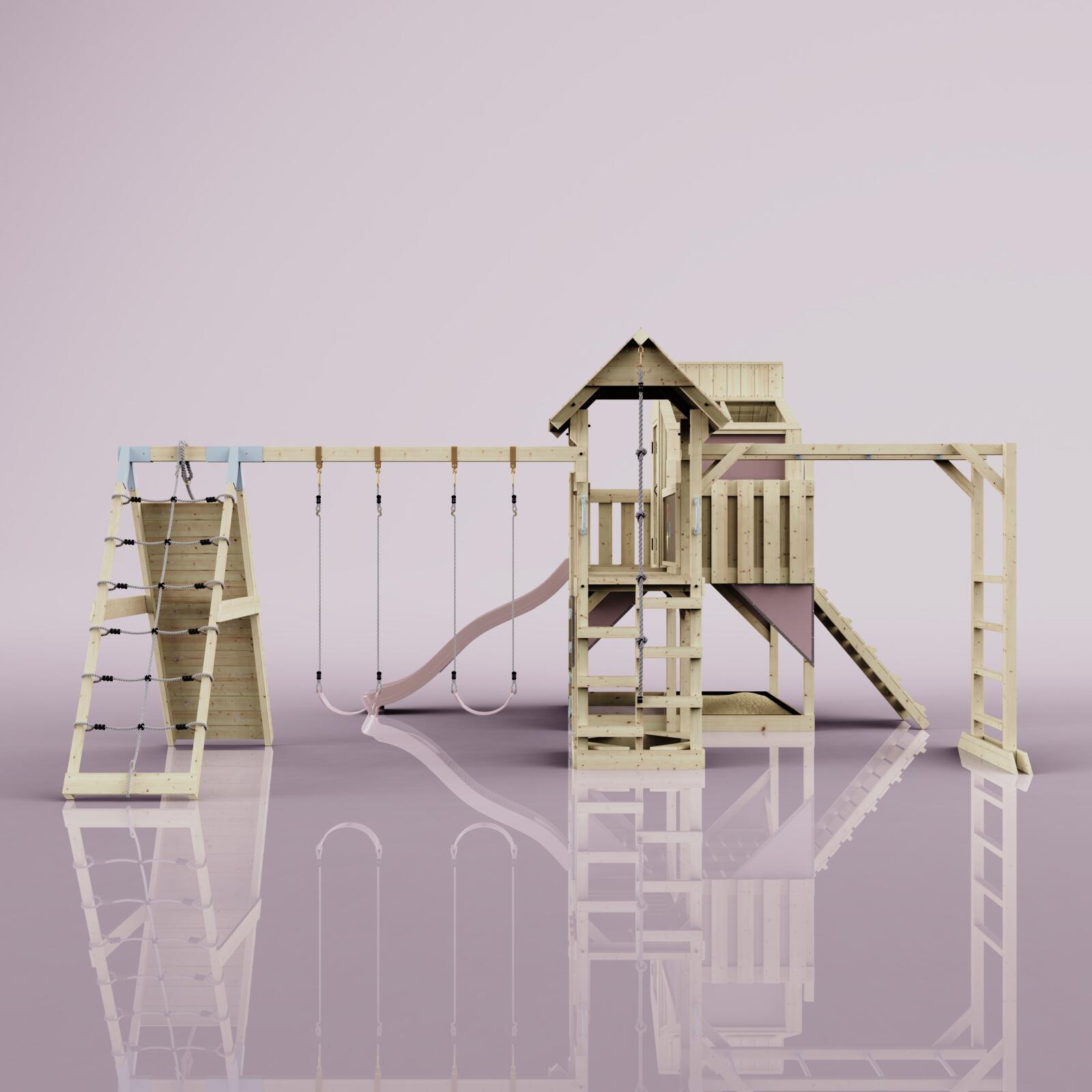 Spielturm Gustav mit Kinderschaukel in Altrosa - 503 × 562 × 291 cm 2/5