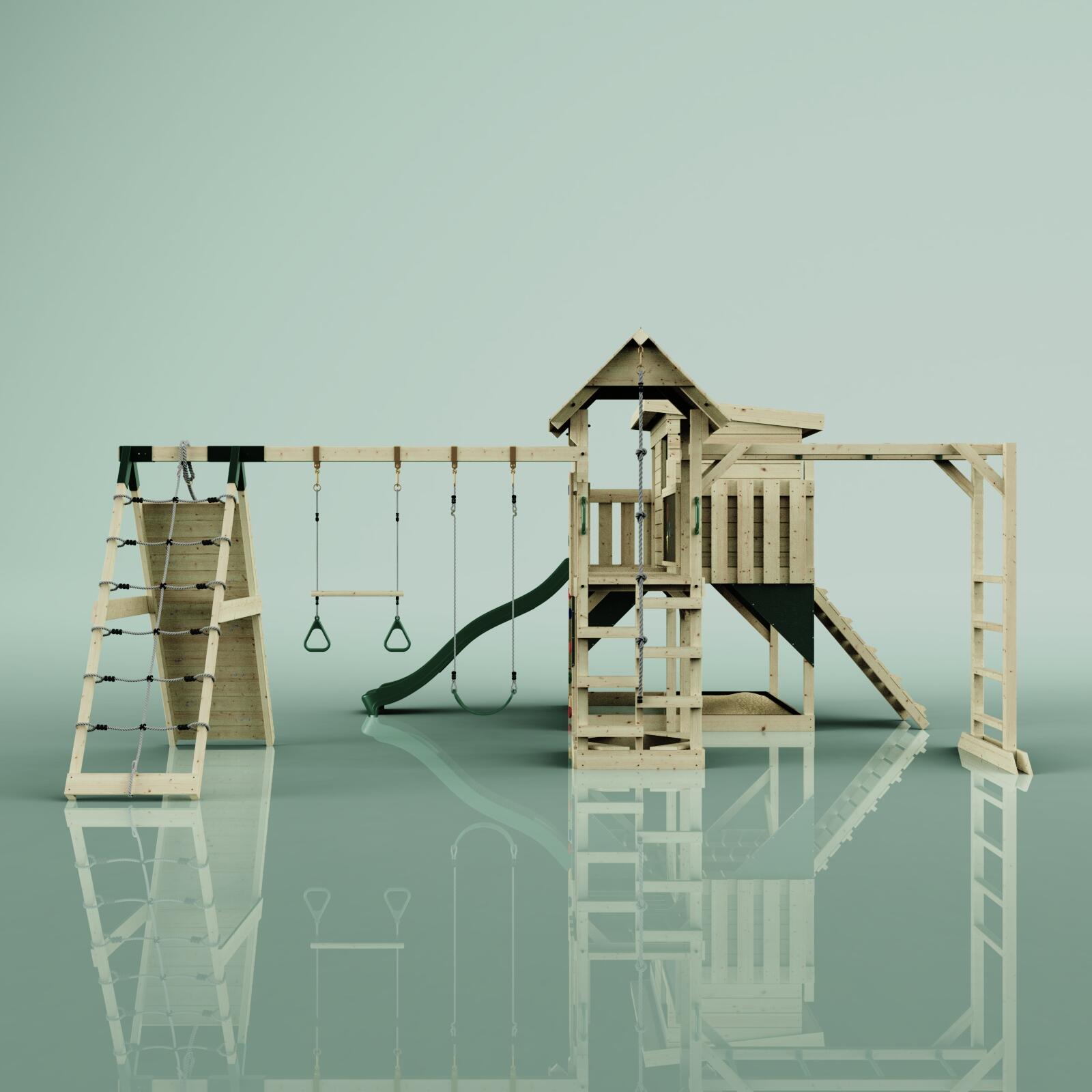 Spielturm Malin mit Trapezstange in Dunkelgrün - 503 × 562 × 274 cm 2/5