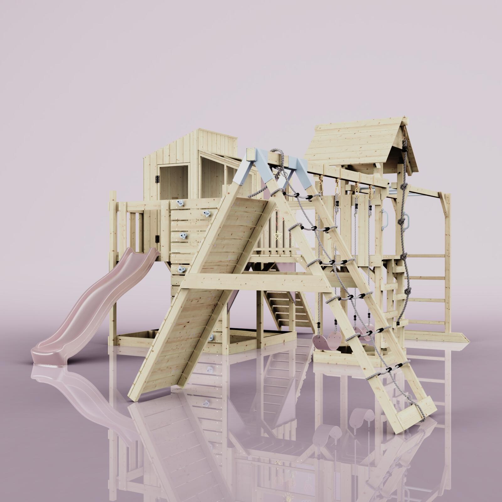 Spielturm Gustav mit Kinderschaukel in Altrosa - 503 × 562 × 291 cm 5/5