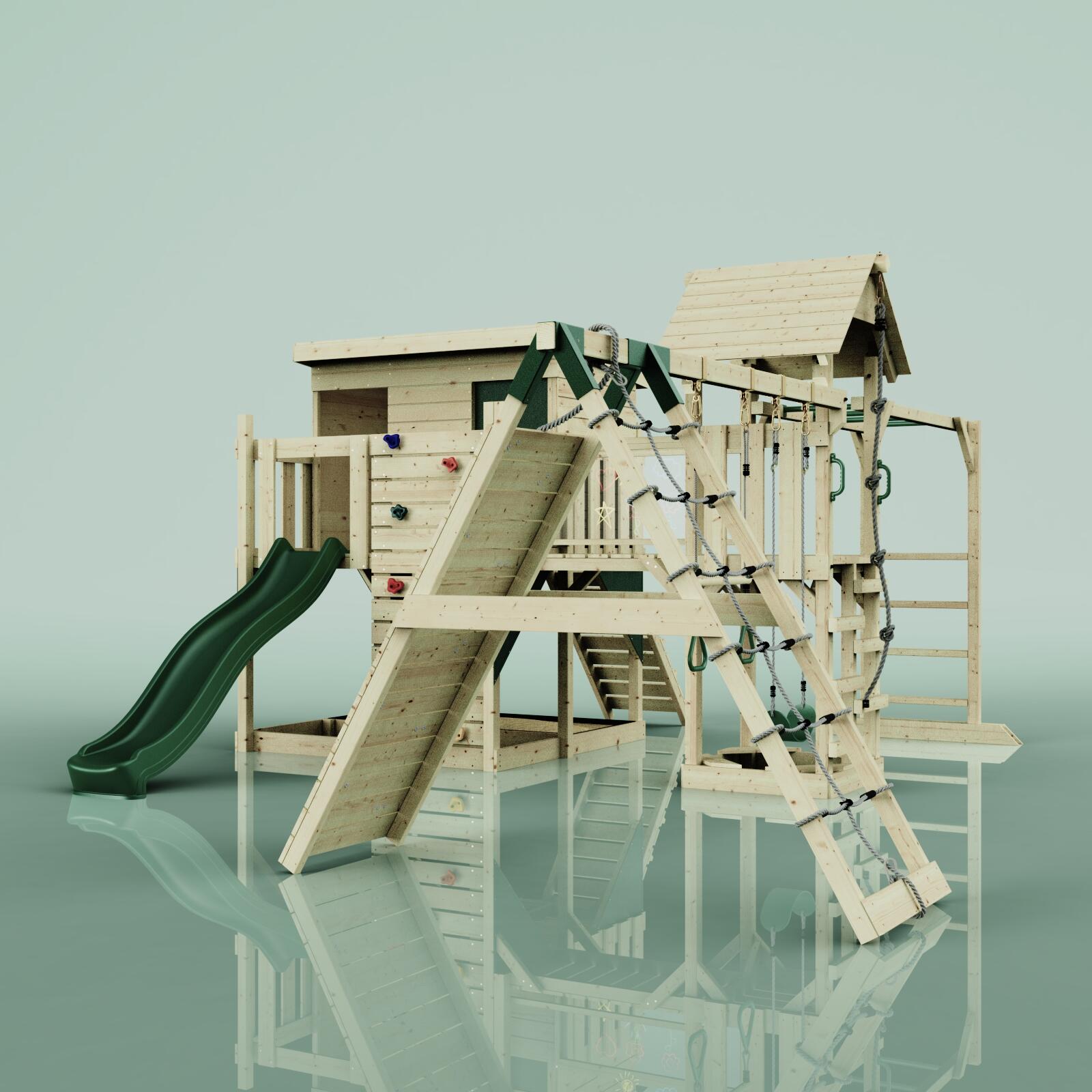 Spielturm Malin mit Trapezstange in Dunkelgrün - 503 × 562 × 274 cm 5/5