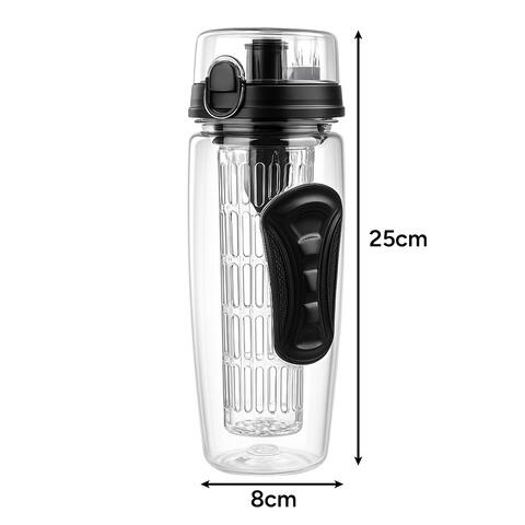 Sticla apa 1L cu infuzor fructe, husa agatatoare, inchidere etansa, negru