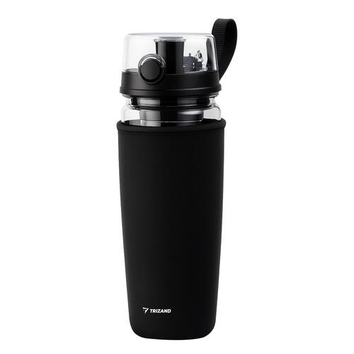 Sticla apa 1L cu infuzor fructe, husa agatatoare, inchidere etansa, negru