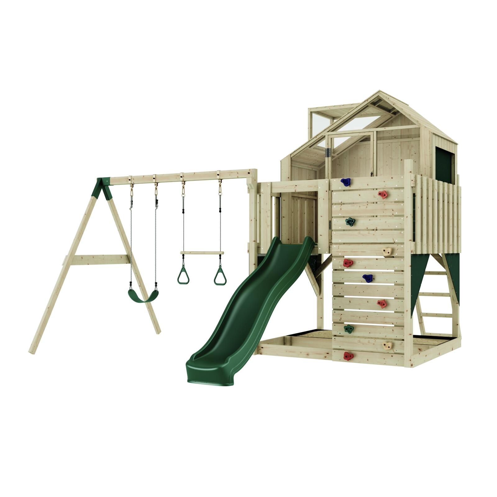 Spielturm Lasse mit Trapezstange in Dunkelgrün - 414 × 399 × 292 cm 3/5