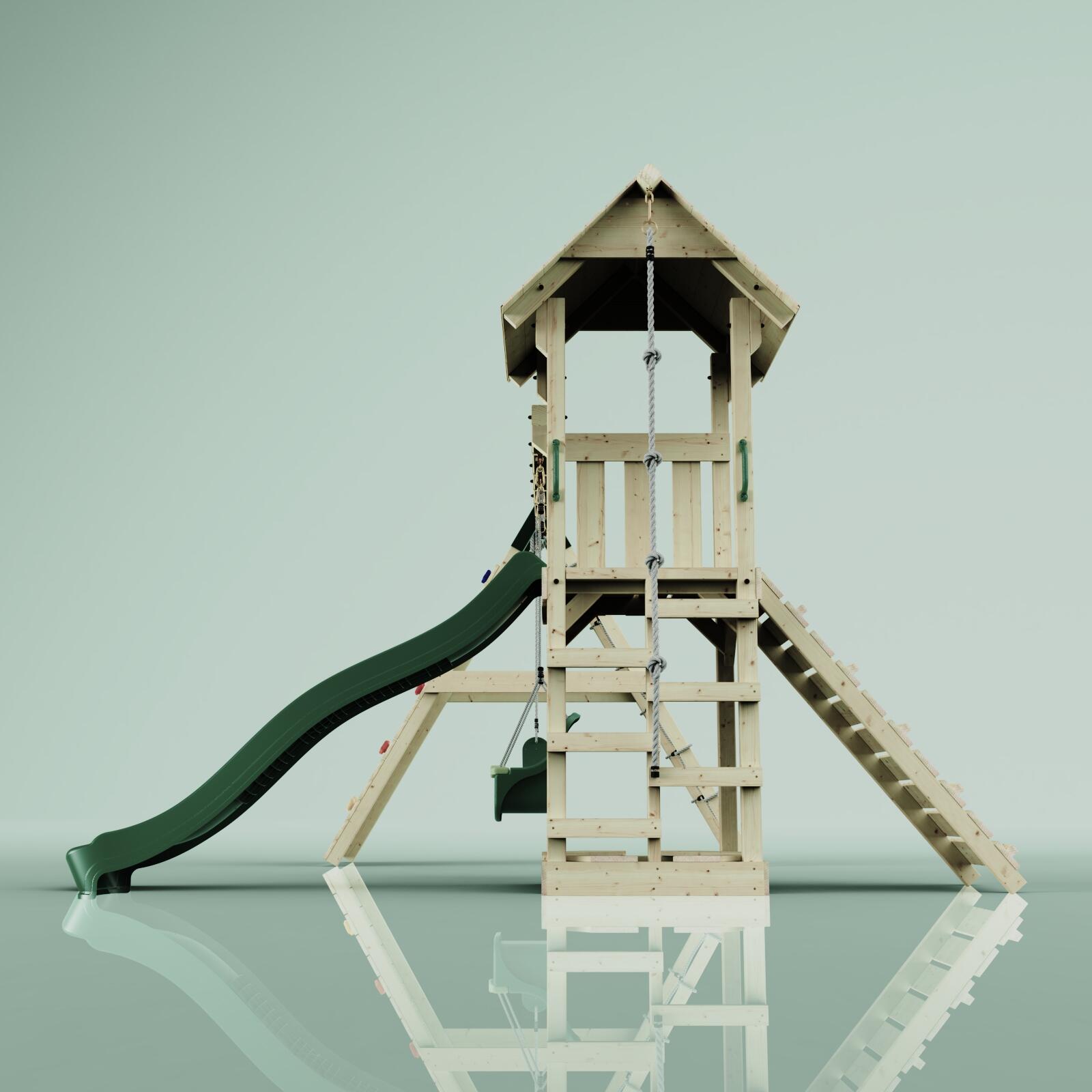 Spielturm Kiruna mit Babyschaukel in Dunkelgrün - 357 × 380 × 274 cm 3/5