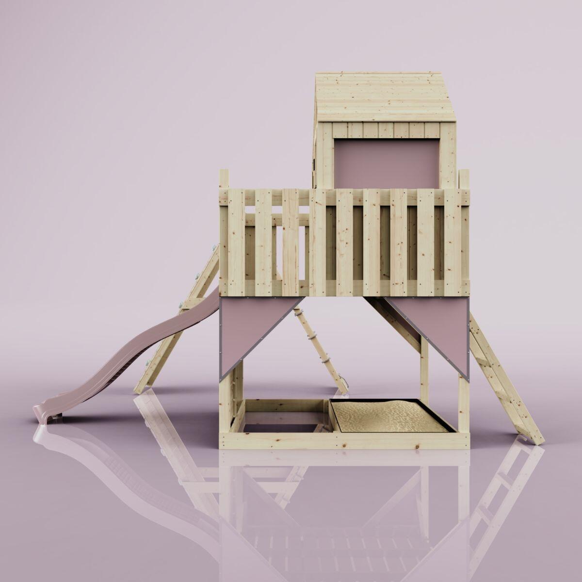 Spielturm Anika mit Kinderschaukel in Altrosa - 415 × 399 × 291 cm 3/6