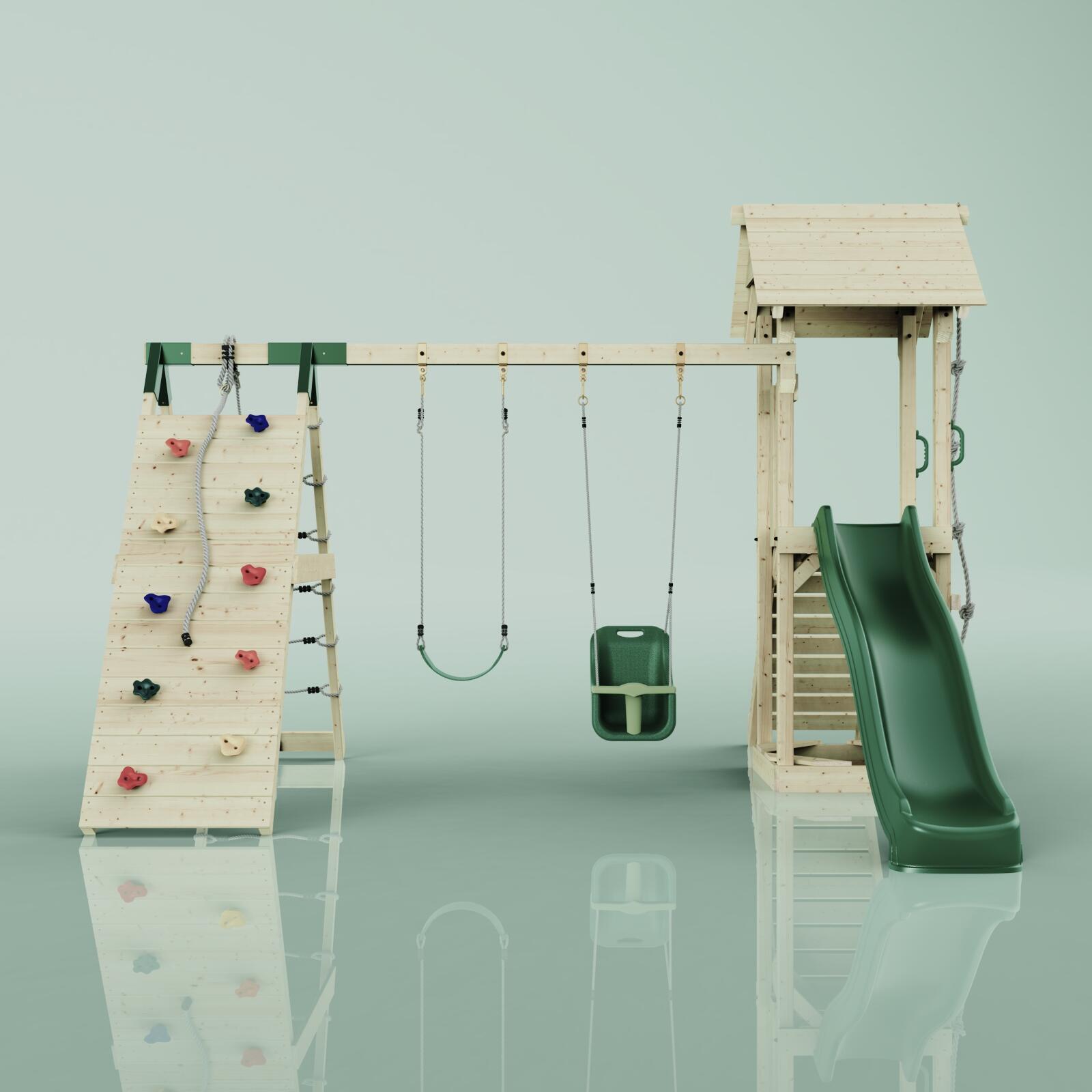 Spielturm Kiruna mit Babyschaukel in Dunkelgrün - 357 × 380 × 274 cm 2/5
