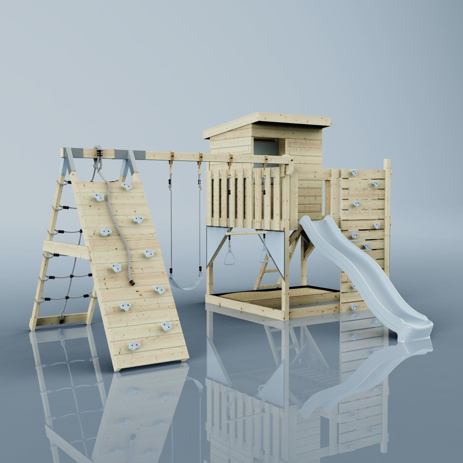 Spielturm Frida mit Trapezstange in Eisblau - 414 × 468 × 261 cm 6/6