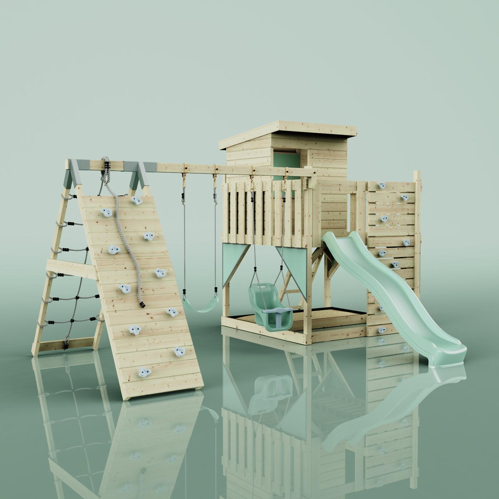 Spielturm Frida mit Babyschaukel in Mintgrün - 414 × 468 × 261 cm 6/6