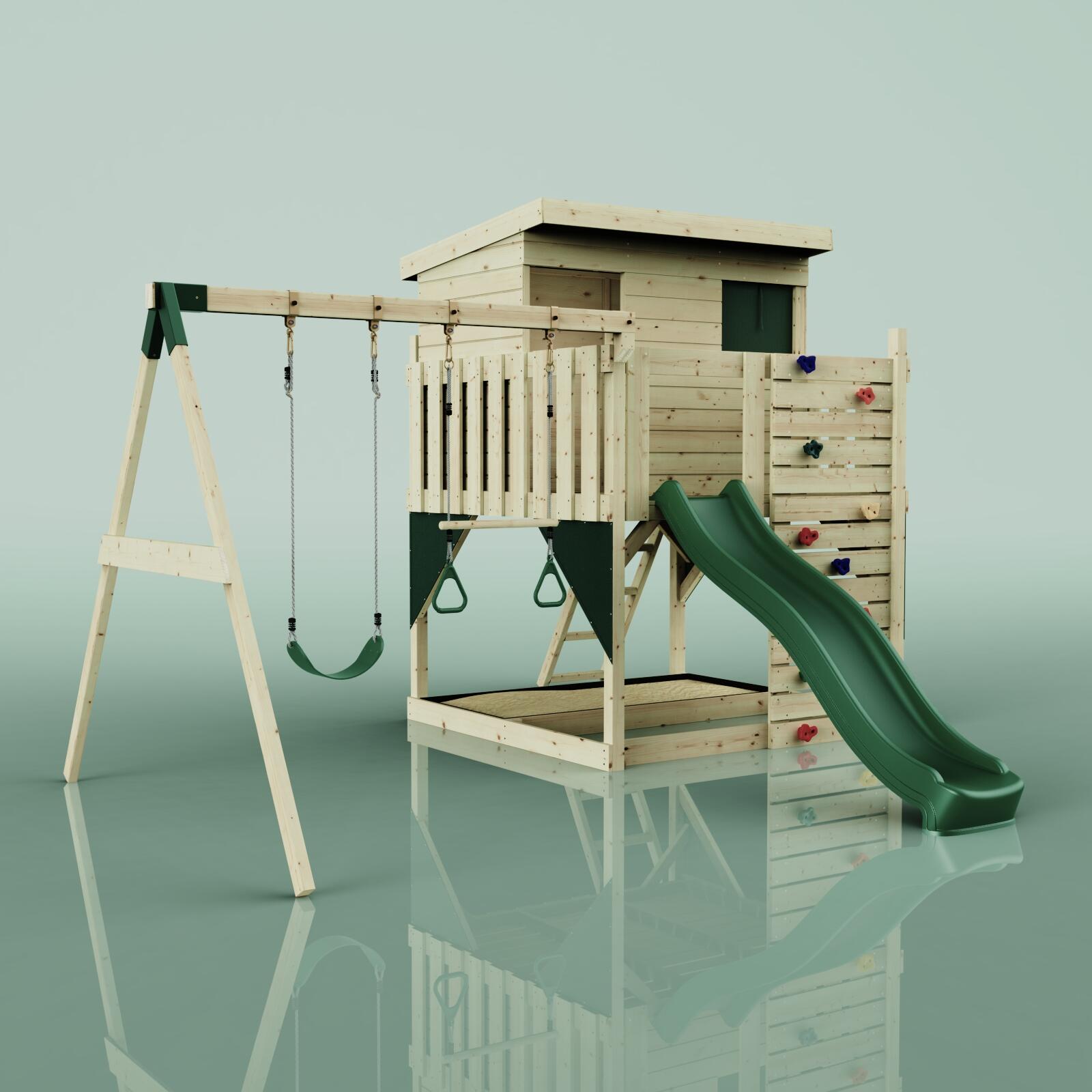 Spielturm Nils mit Trapezstange in Dunkelgrün - 415 × 396 × 260 cm 6/6
