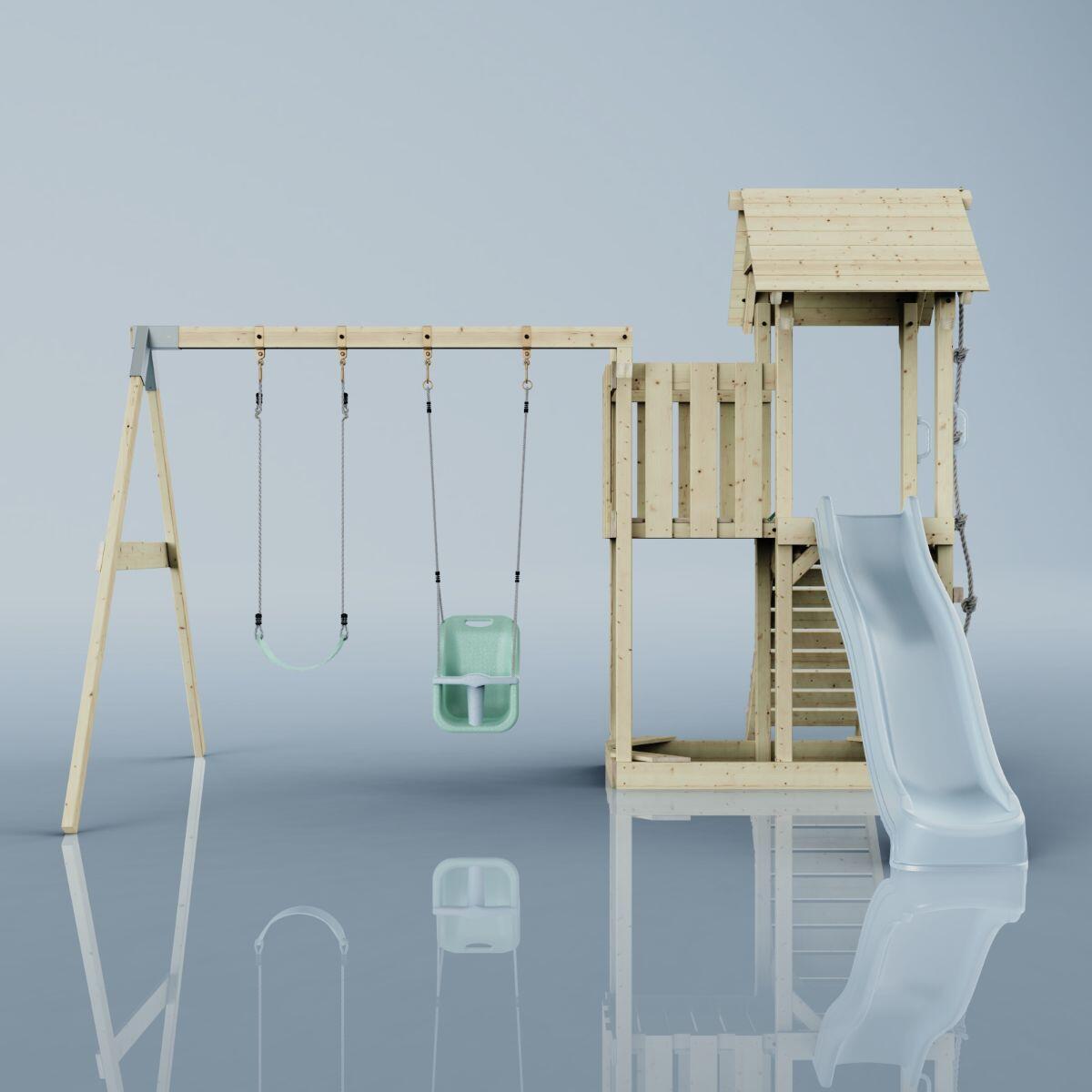 Spielturm Uppsala mit Babyschaukel in Eisblau - 357 × 361 × 273 cm 2/6