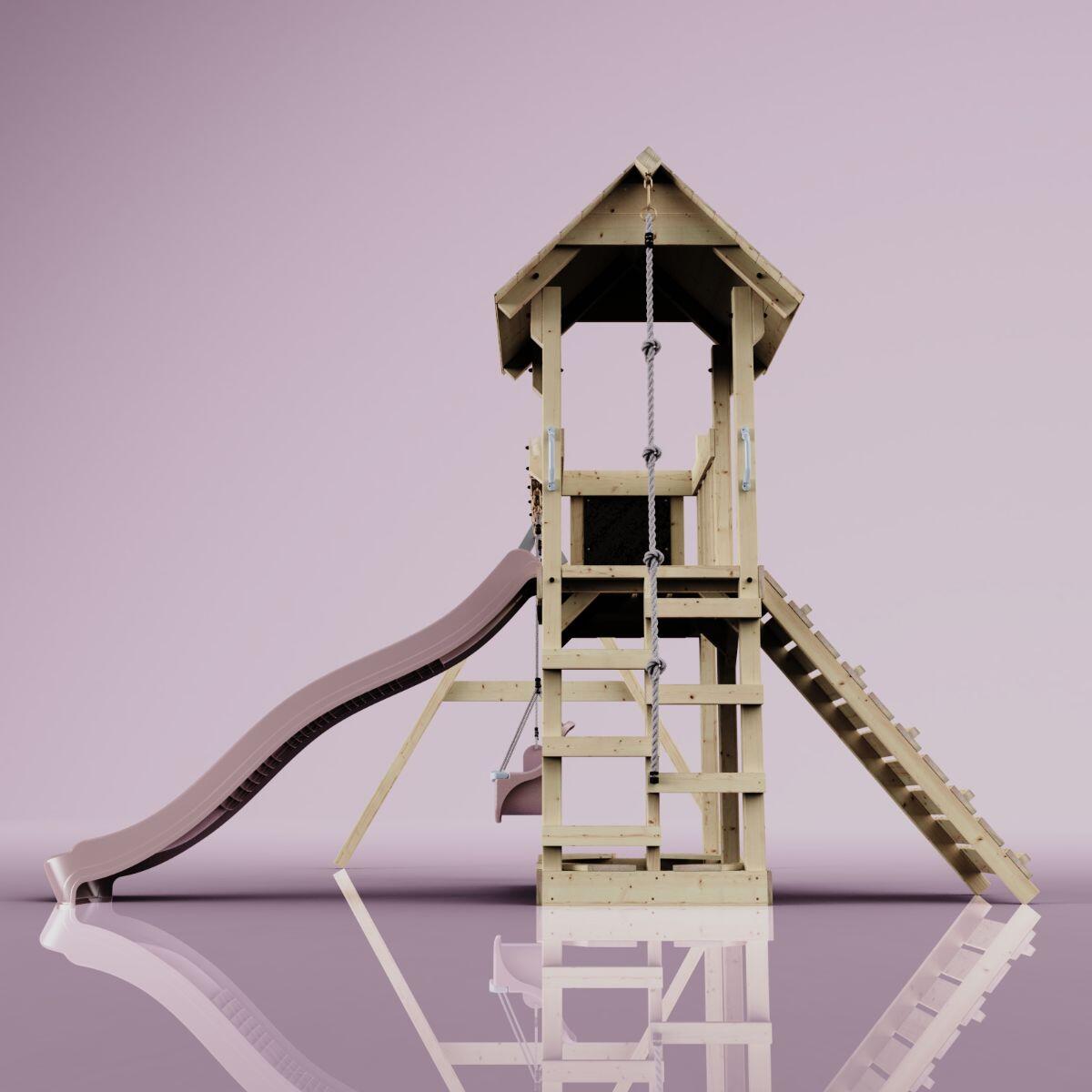 Spielturm Uppsala mit Babyschaukel in Altrosa - 357 × 361 × 273 cm 3/6