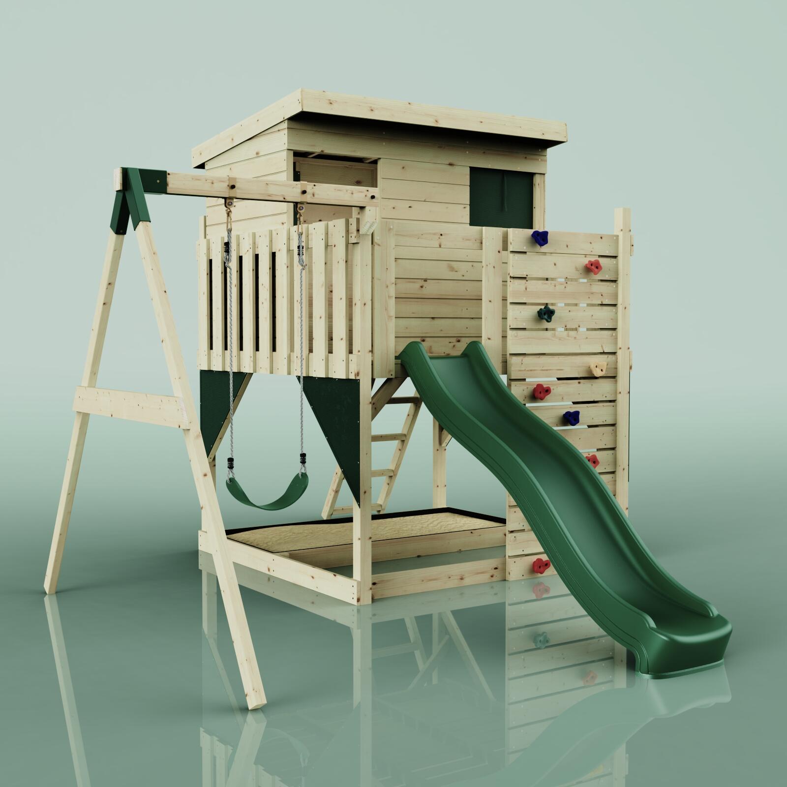 Spielturm Tjorven mit Kinderschaukel in Dunkelgrün - 415 × 306 × 260 cm 6/6