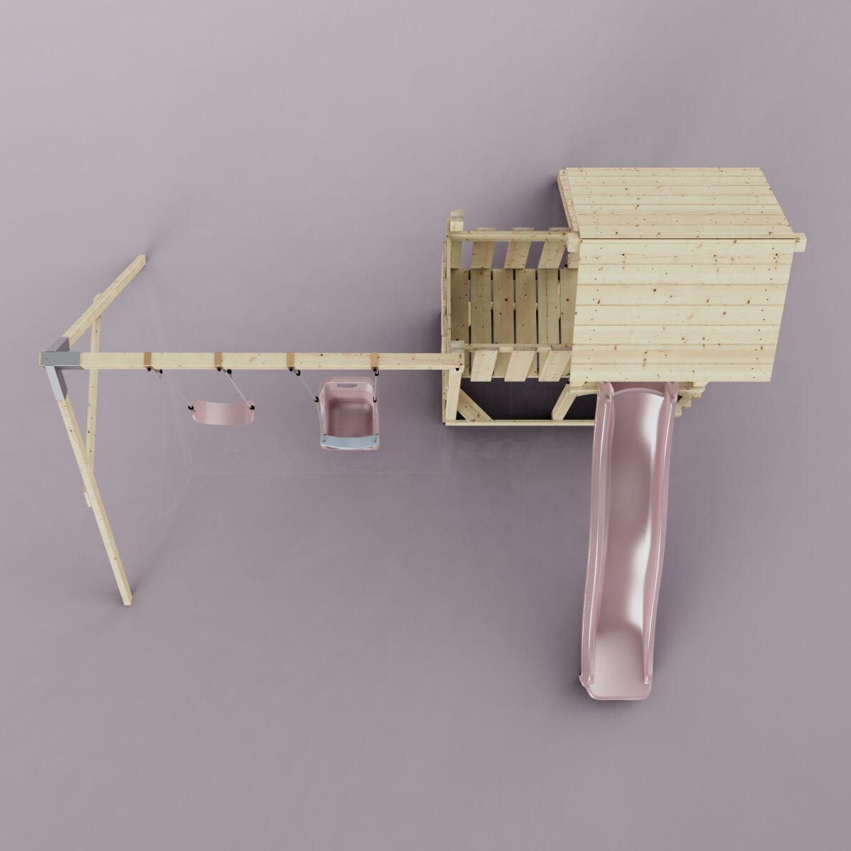 Spielturm Uppsala mit Babyschaukel in Altrosa - 357 × 361 × 273 cm 6/6