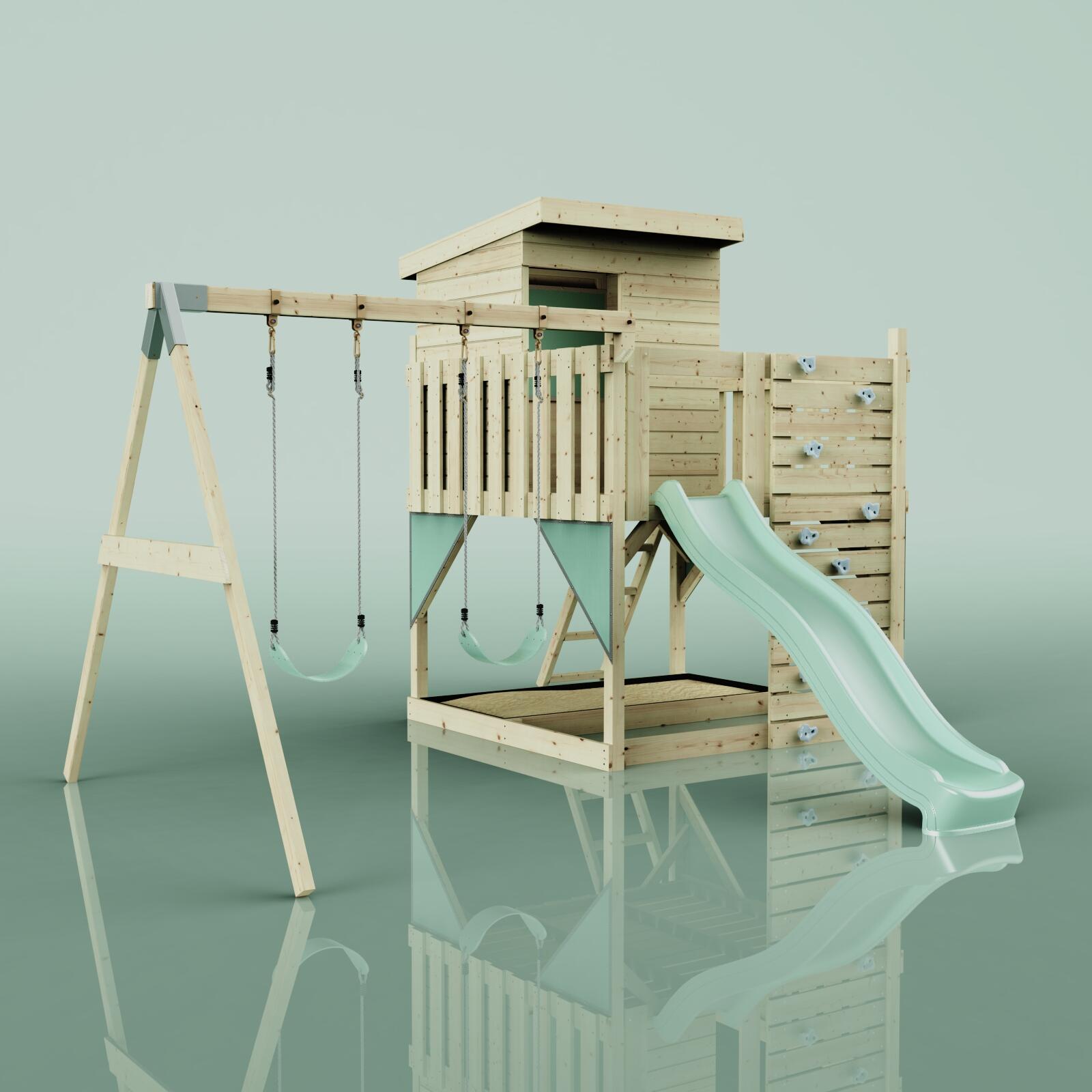 Spielturm Björn mit Kinderschaukel in Mintgrün - 415 × 396 × 261 cm 6/6