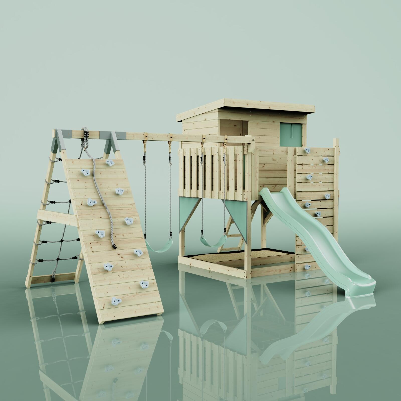 Spielturm Aksel mit Kinderschaukel in Mintgrün - 415 × 469 × 261 cm 6/6