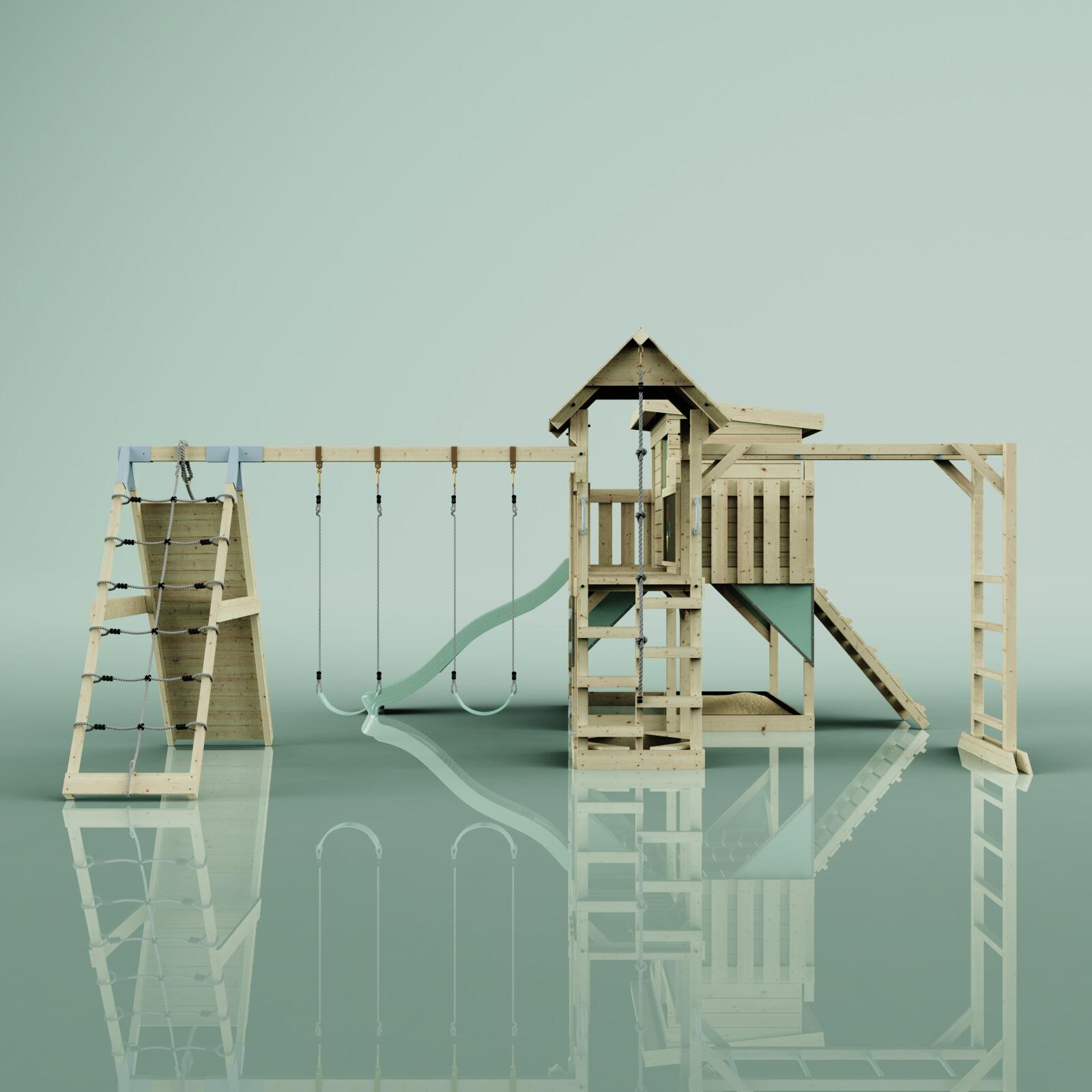 Spielturm Malin mit Kinderschaukel in Mintgrün - 503 × 562 × 274 cm 2/5