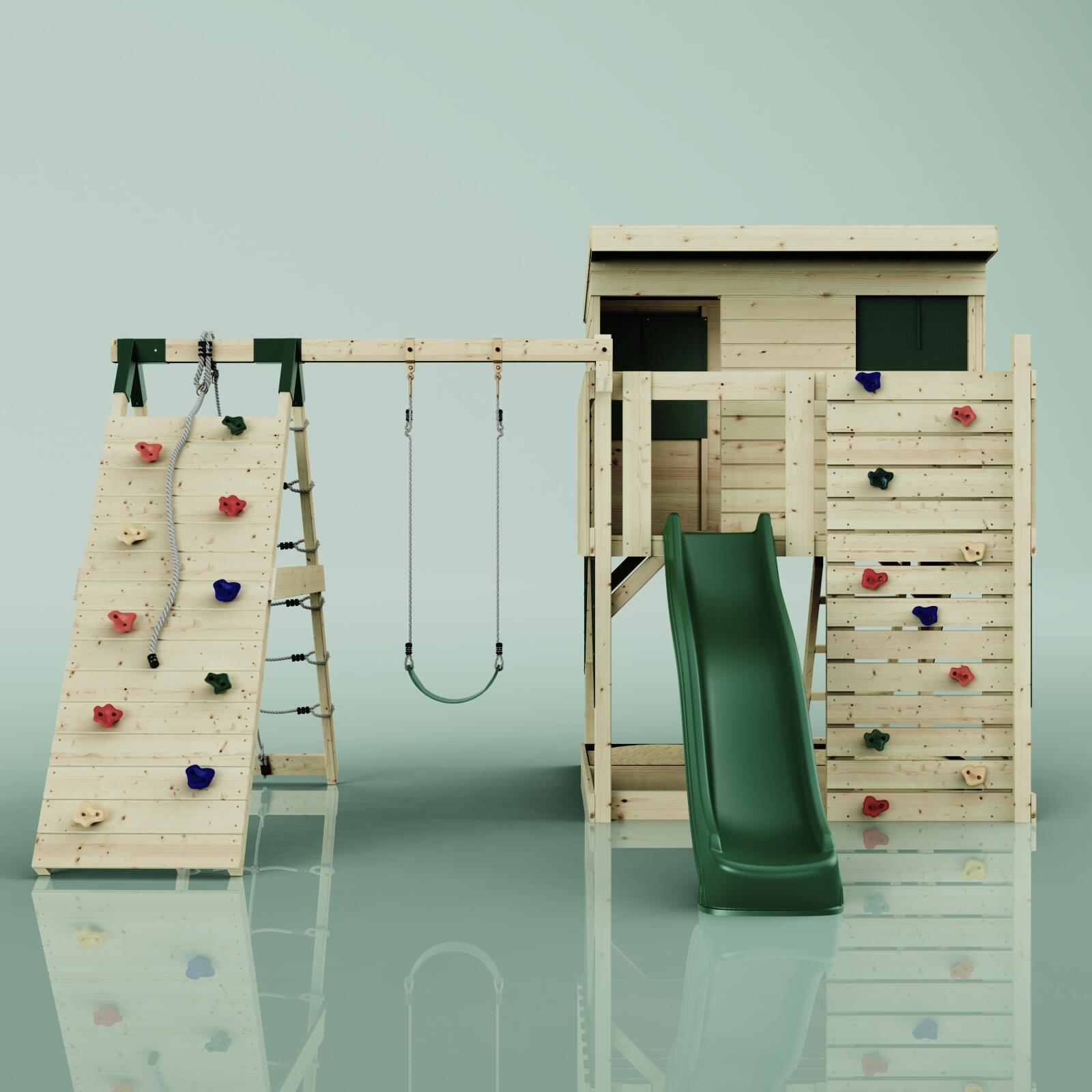 Spielturm Emil mit Kinderschaukel in Dunkelgrün - 415 × 396 × 260 cm 2/6