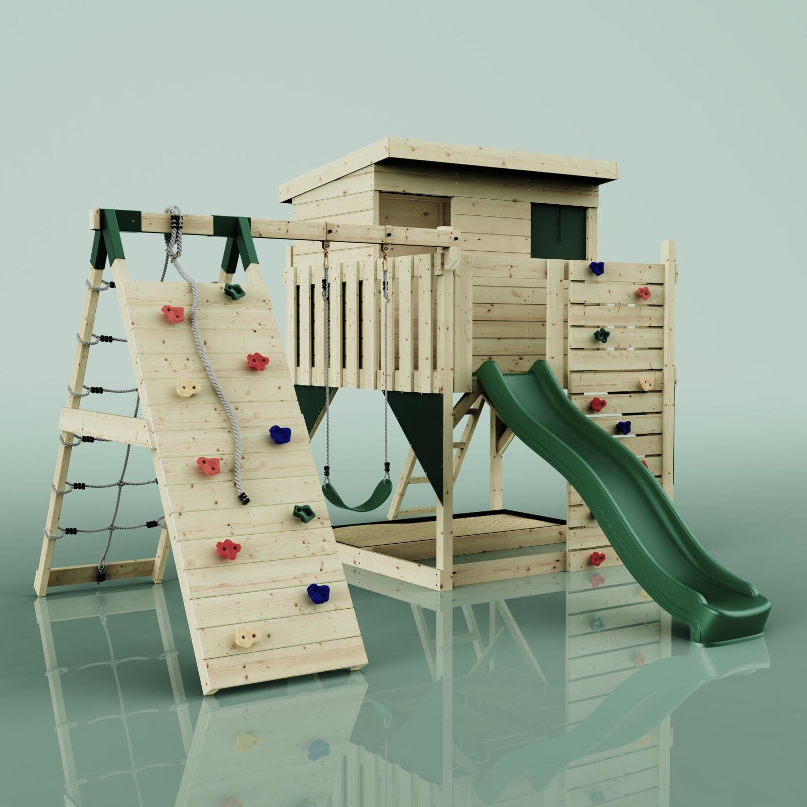 Spielturm Emil mit Kinderschaukel in Dunkelgrün - 415 × 396 × 260 cm 6/6