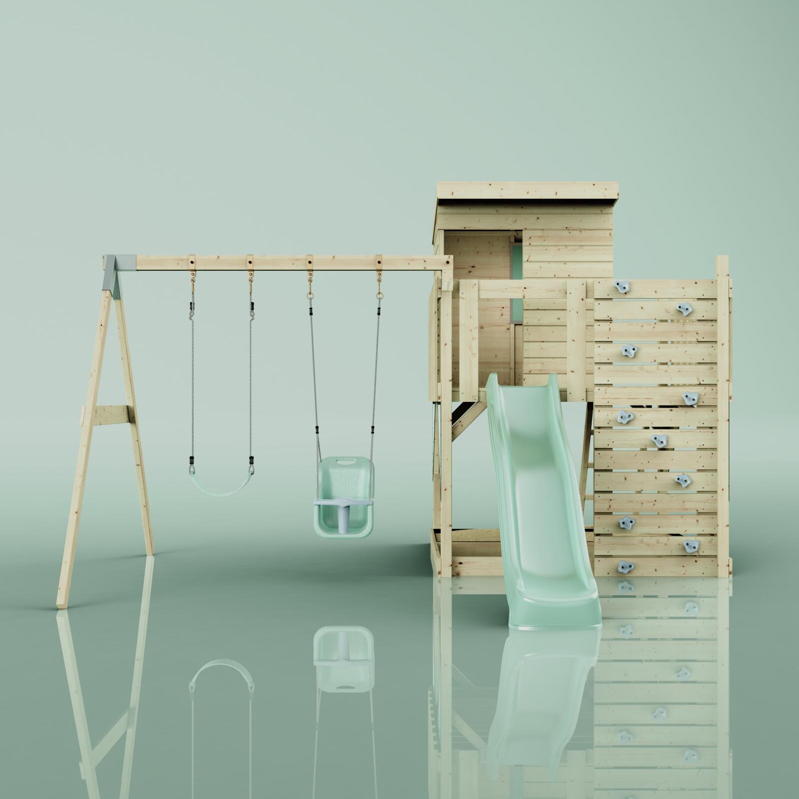 Spielturm Björn mit Babyschaukel in Mintgrün - 415 × 396 × 261 cm 2/6