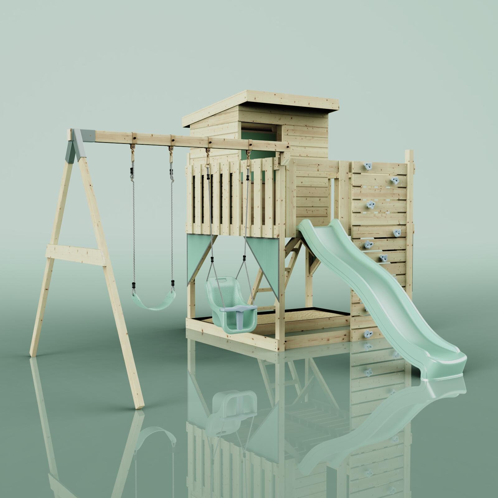 Spielturm Björn mit Babyschaukel in Mintgrün - 415 × 396 × 261 cm 6/6