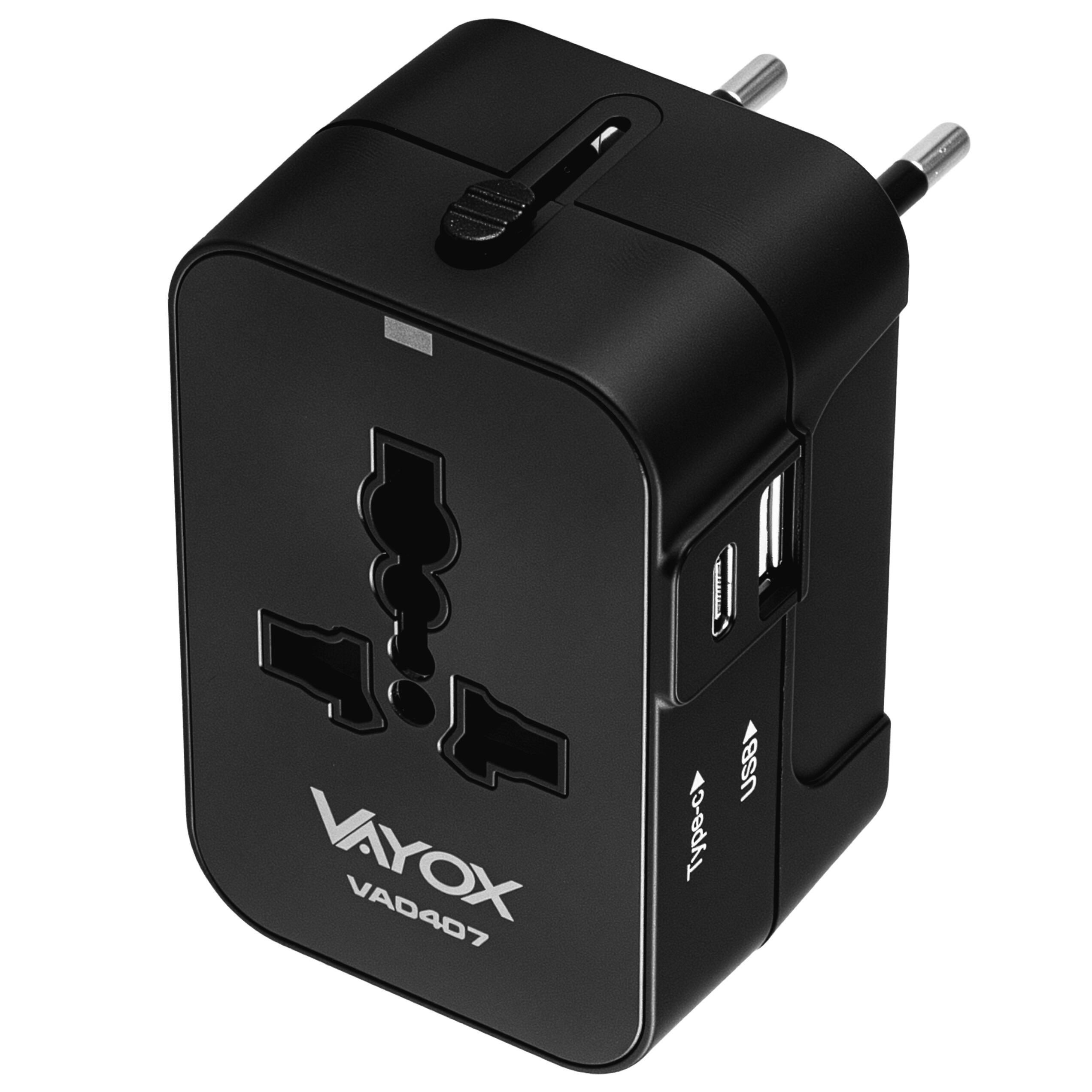 Adaptador de viagem Vayox VA0407 conversor UK/US/EU/AU USB-C 3/7