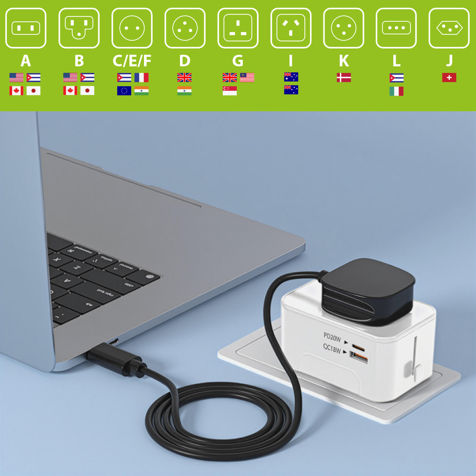 Adapter podróżny Vayox VA0408 przejściówka UK/US/EU/AU 20W USB-C 2/7