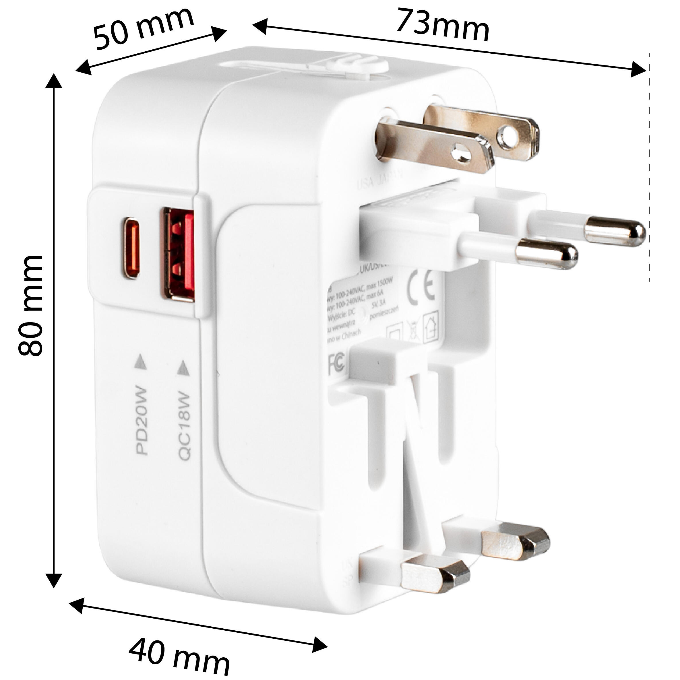 Adapter podróżny Vayox VA0408 przejściówka UK/US/EU/AU 20W USB-C 5/7