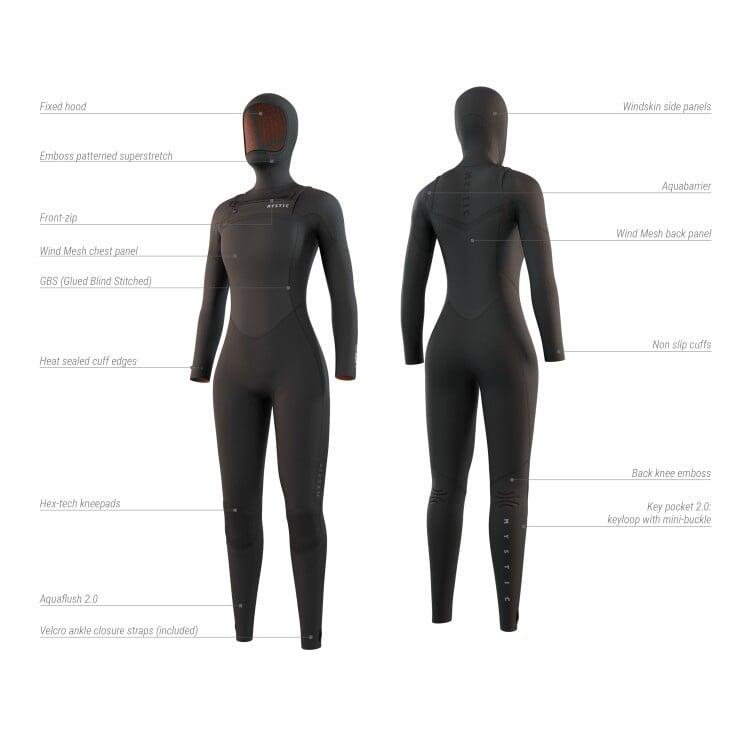 MYSTIC Gem Hooded Wetsuit 6/4/3 DF Zwart 5/7