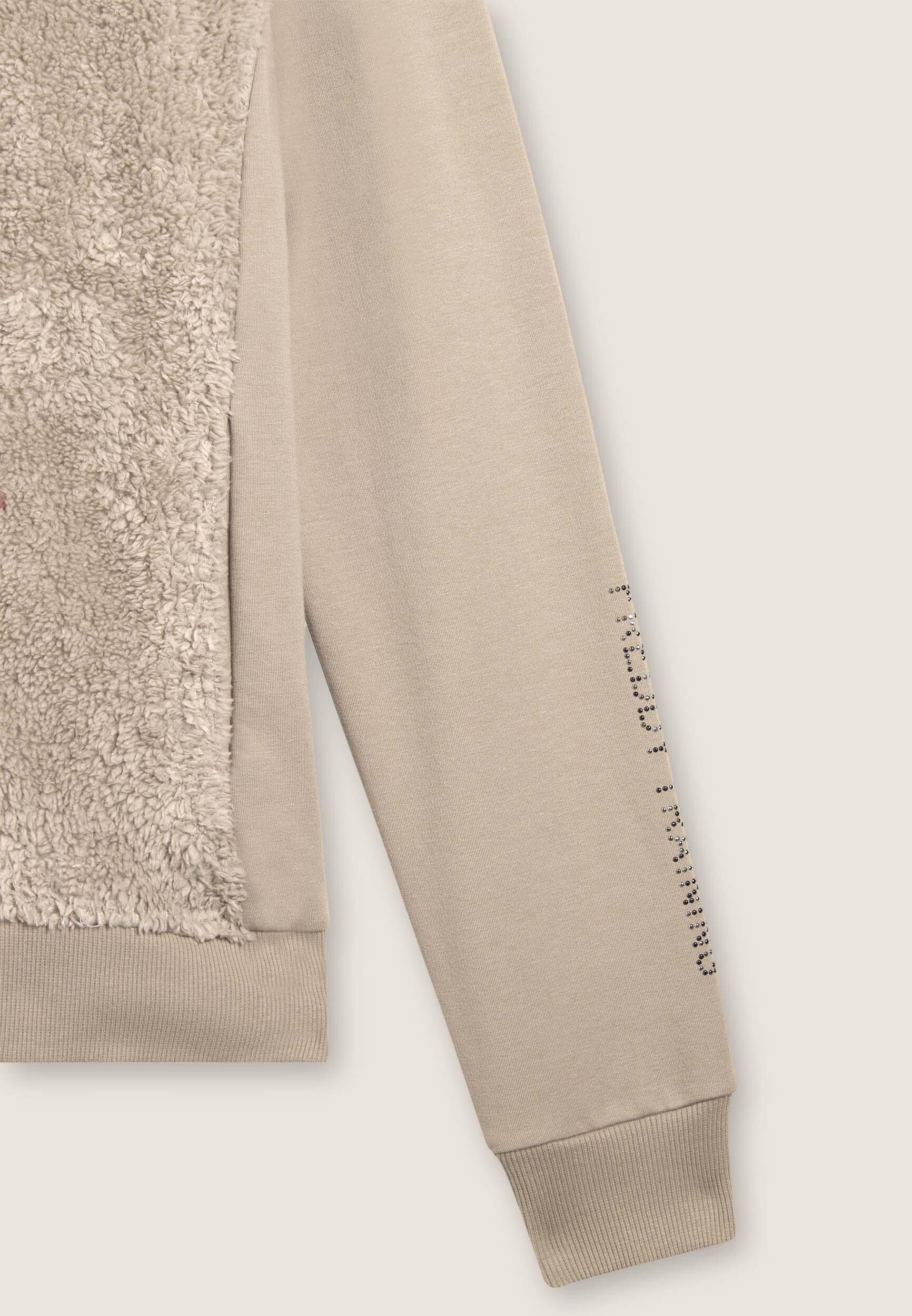 Felpa con zip, collo e fronte in sherpa, logo borchie 3/3
