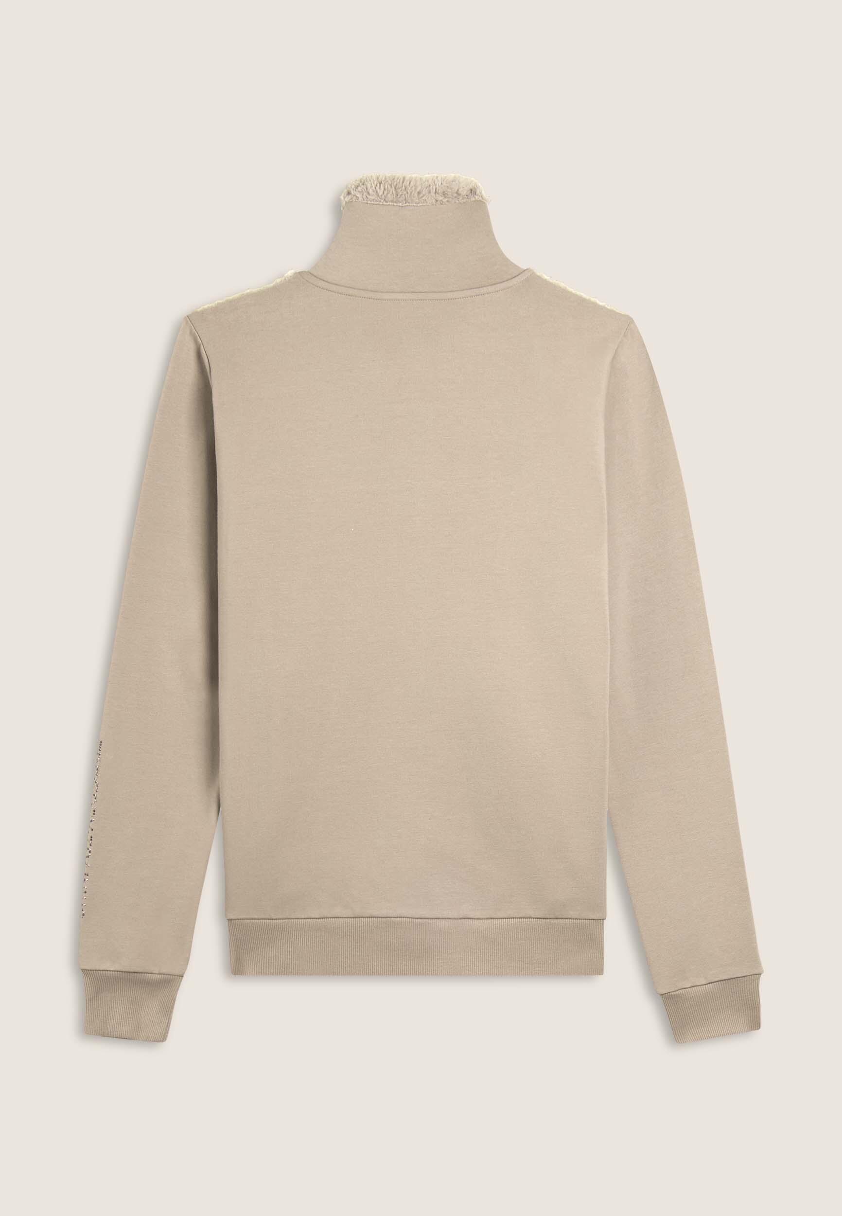 Felpa con zip, collo e fronte in sherpa, logo borchie 2/3