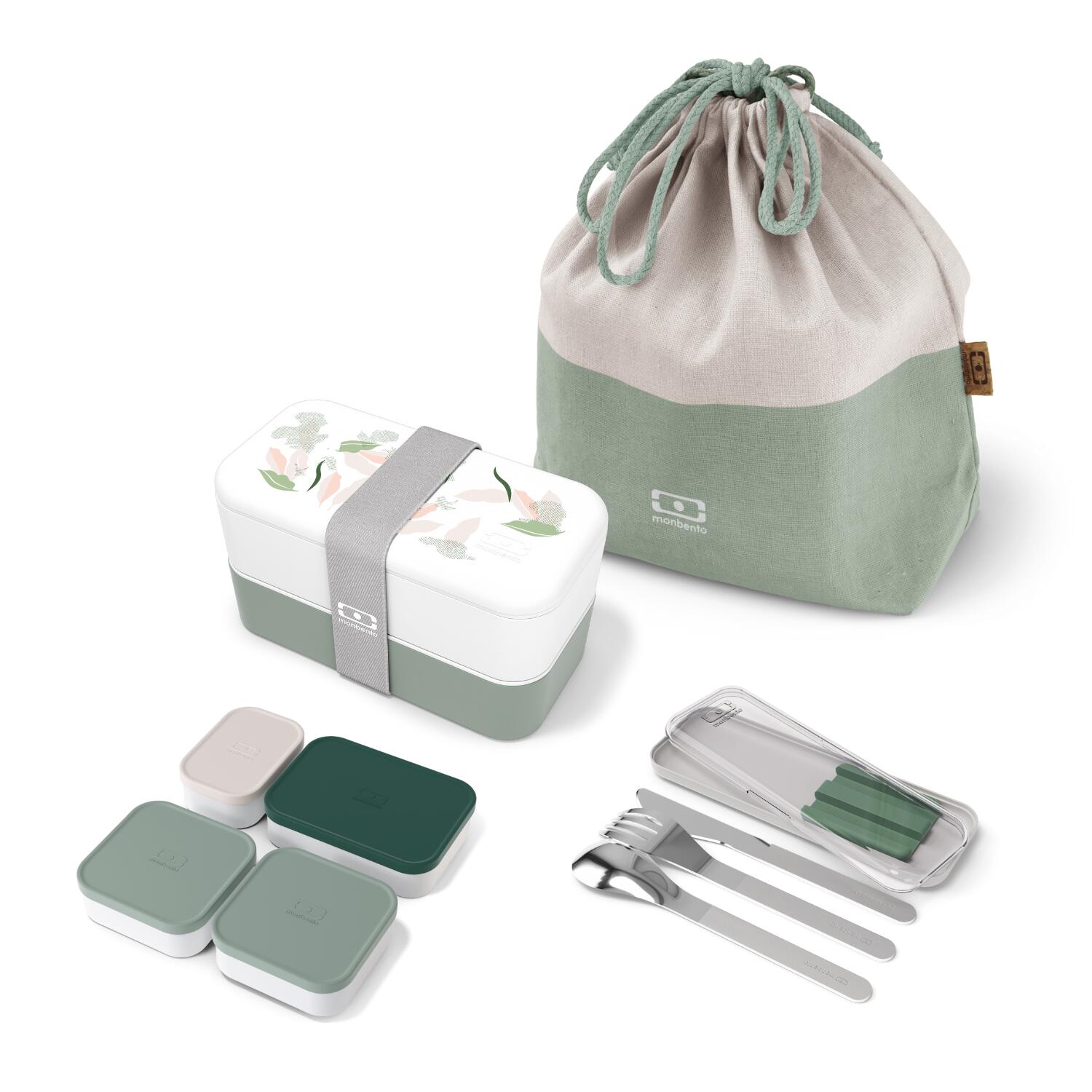 Monbento - Set Boite Repas 2x500ml - 1l Leaves + Accessoires |adulte|bureau, Pique-nique - Lunchbox - Vert - Decathlon