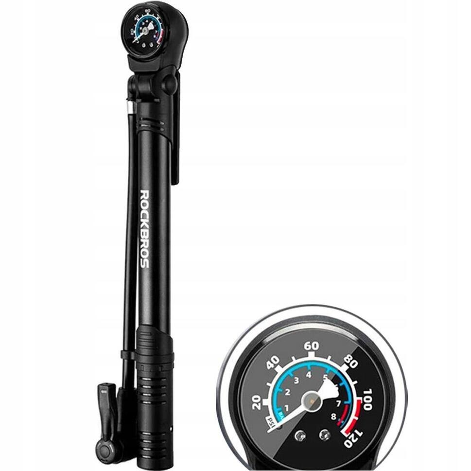 Pompka rowerowa ręczna Rockbros z manometrem nożna presta shrader 120psi