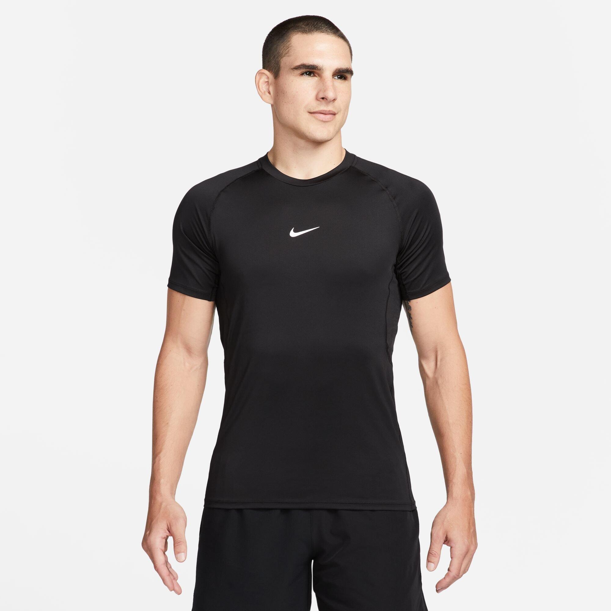 Nike - T-shirt Slim Fit Pour Homme Nike À Manches Courtes Noir/blanc - Sous Pull - Noir - Decathlon