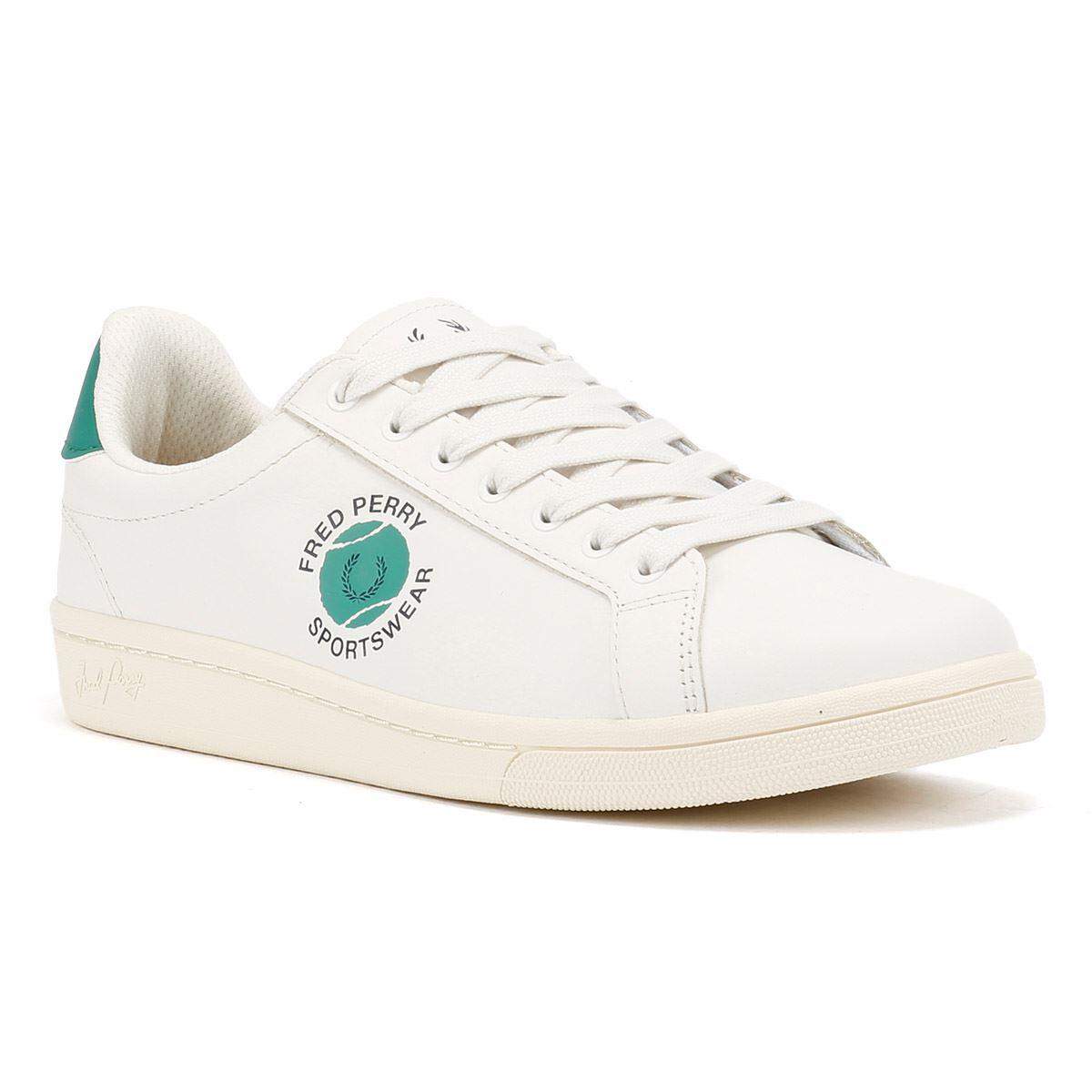 Fred Perry B721 Leather Men's Snow White/Court Green Trainers FRED