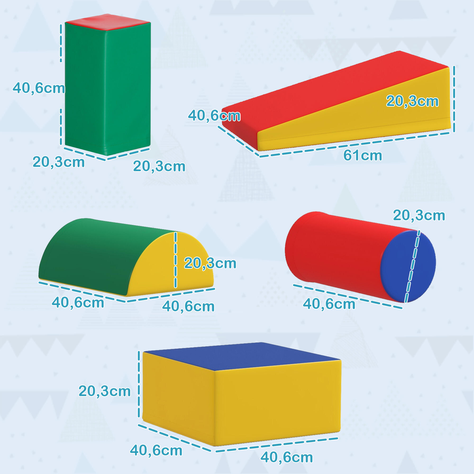 Bloco de espumas para crianças 40,6x40,6x40,6x20,3 cm multicor HOMCOM 3/5