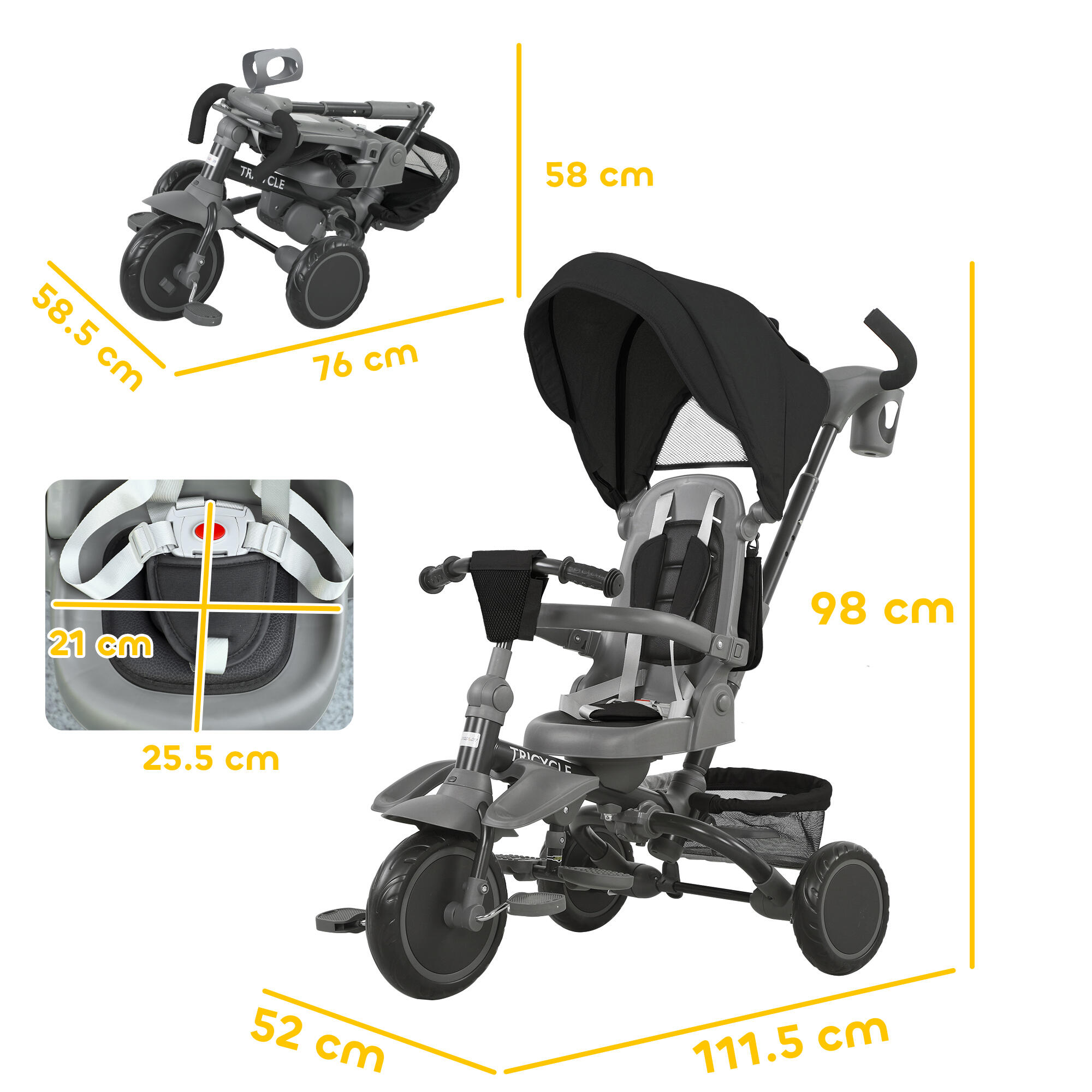 Triciclo Evolutivo AIYAPLAY 111.5x52x98 cm Negro 3/5