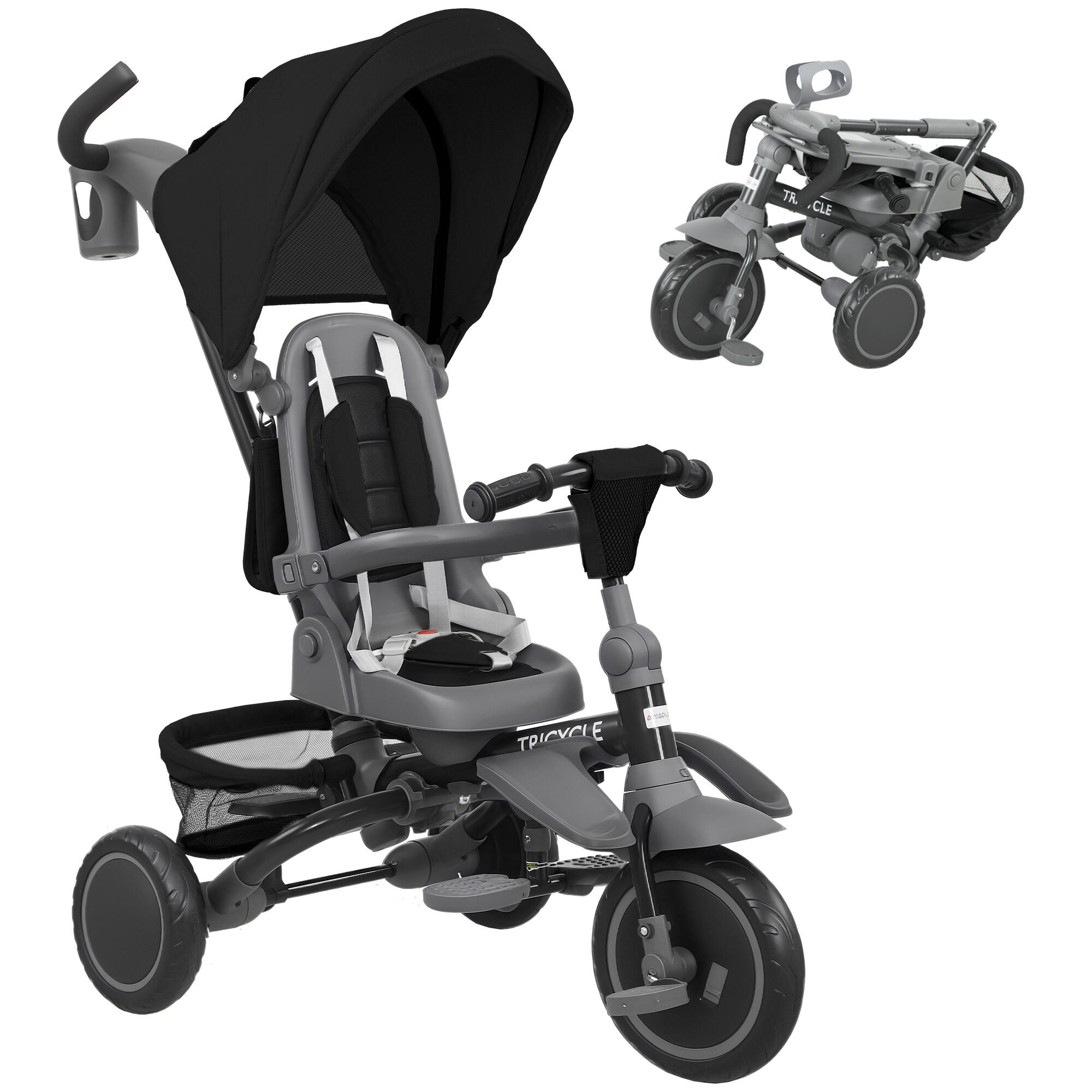 AIYAPLAY Triciclo Evolutivo 111.5x52x98 cm preto AIYAPLAY
