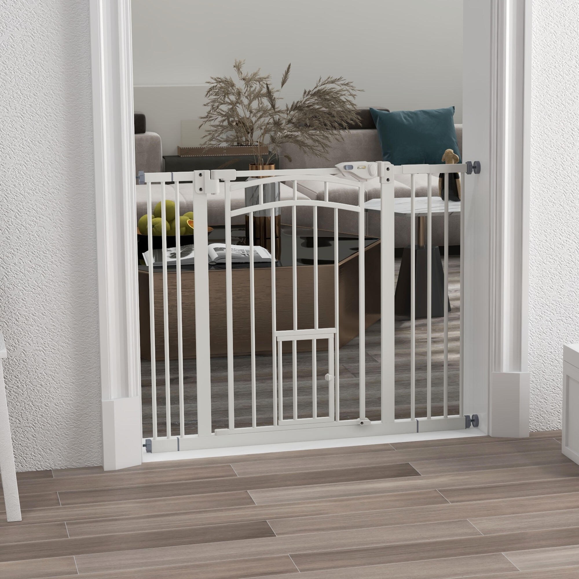 Barrera de Seguridad PawHut 100x4x76 cm Blanco 2/5