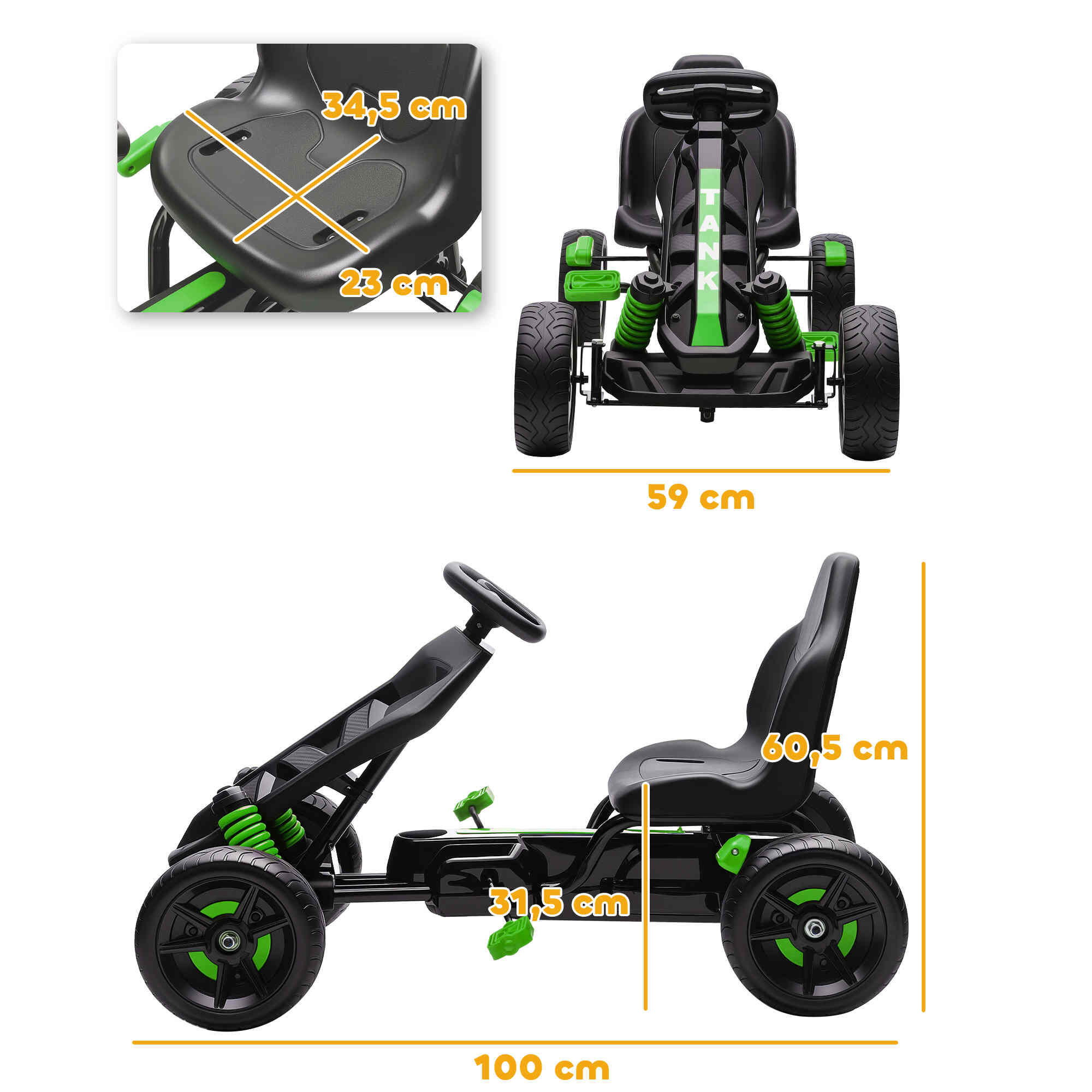 Kart a pedais para crianças verde 3/5