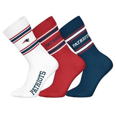 Nfl patriots 3pk crew socks 39/42 white/red/blue